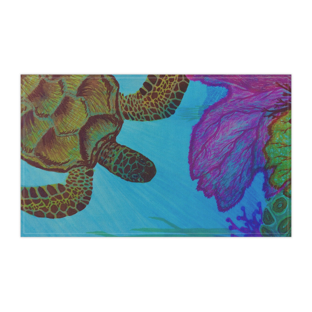 Ocean-Inspired Cotton Tea Towels - Colorful Sea Turtle Design