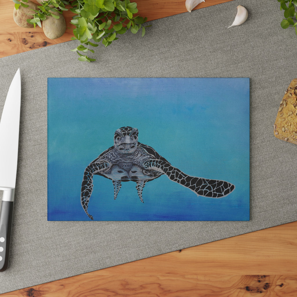 Sea Turtle Glass Cutting Board - Ocean Inspired Kitchen Decor