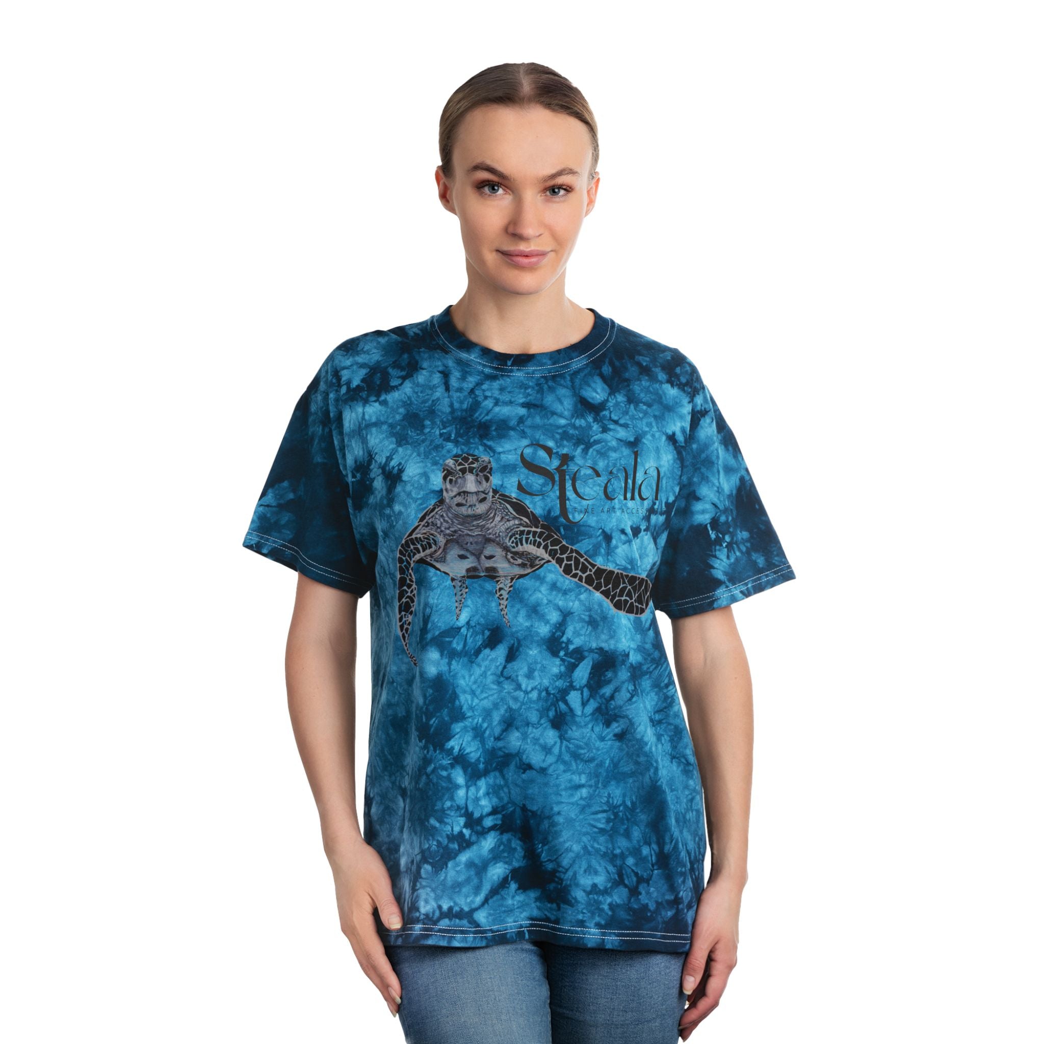 Ocean-Inspired Tie-Dye Tee with Sea Turtle Design