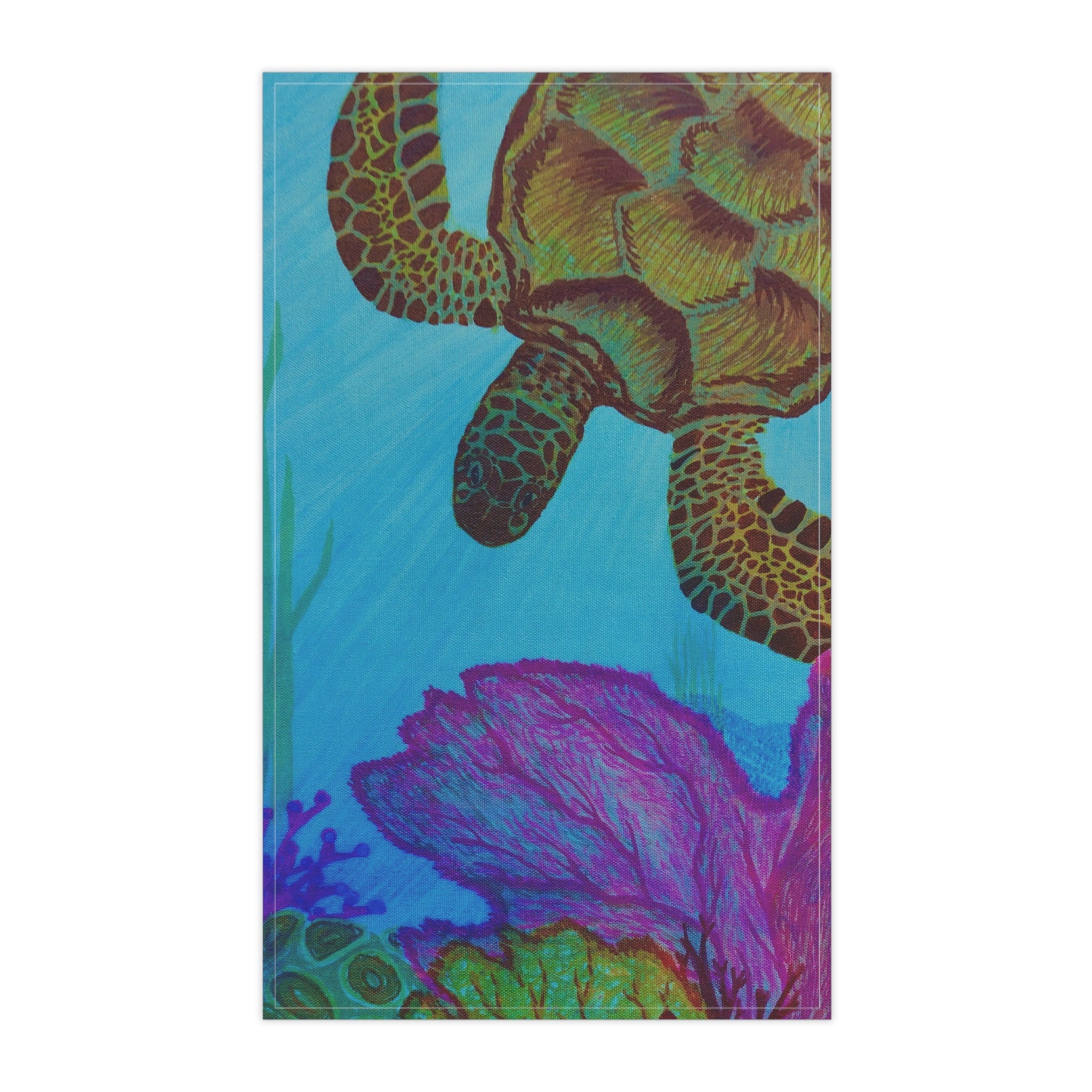 Ocean-Inspired Cotton Tea Towels - Colorful Sea Turtle Design