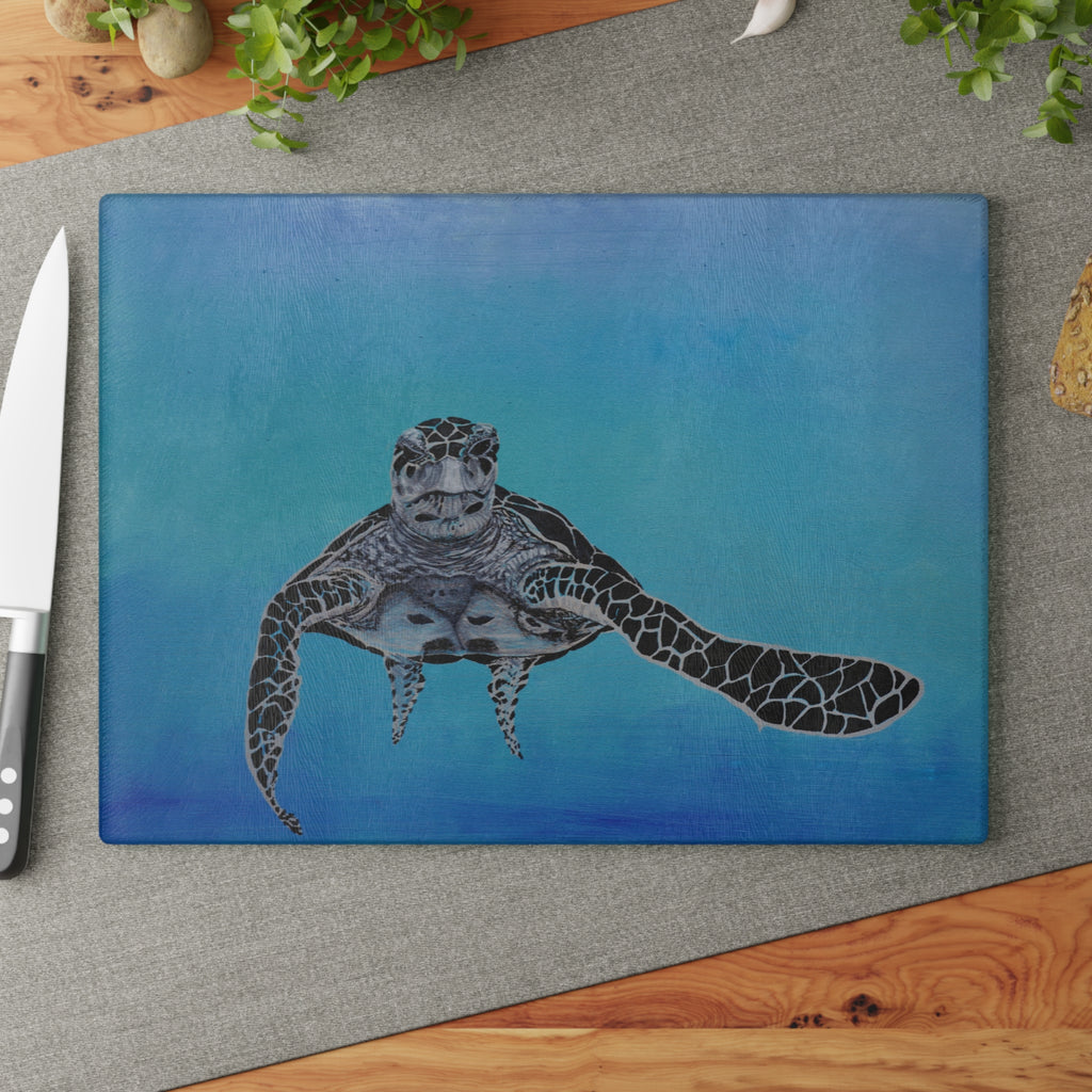 Sea Turtle Glass Cutting Board - Ocean Inspired Kitchen Decor