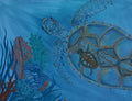 Blue Baby Turtle with Mom Original Oil Painting