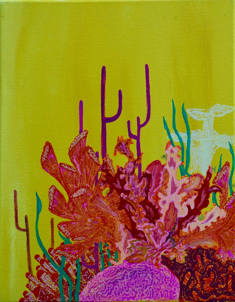 Coral with Brigth Yellow Original Oil Painting