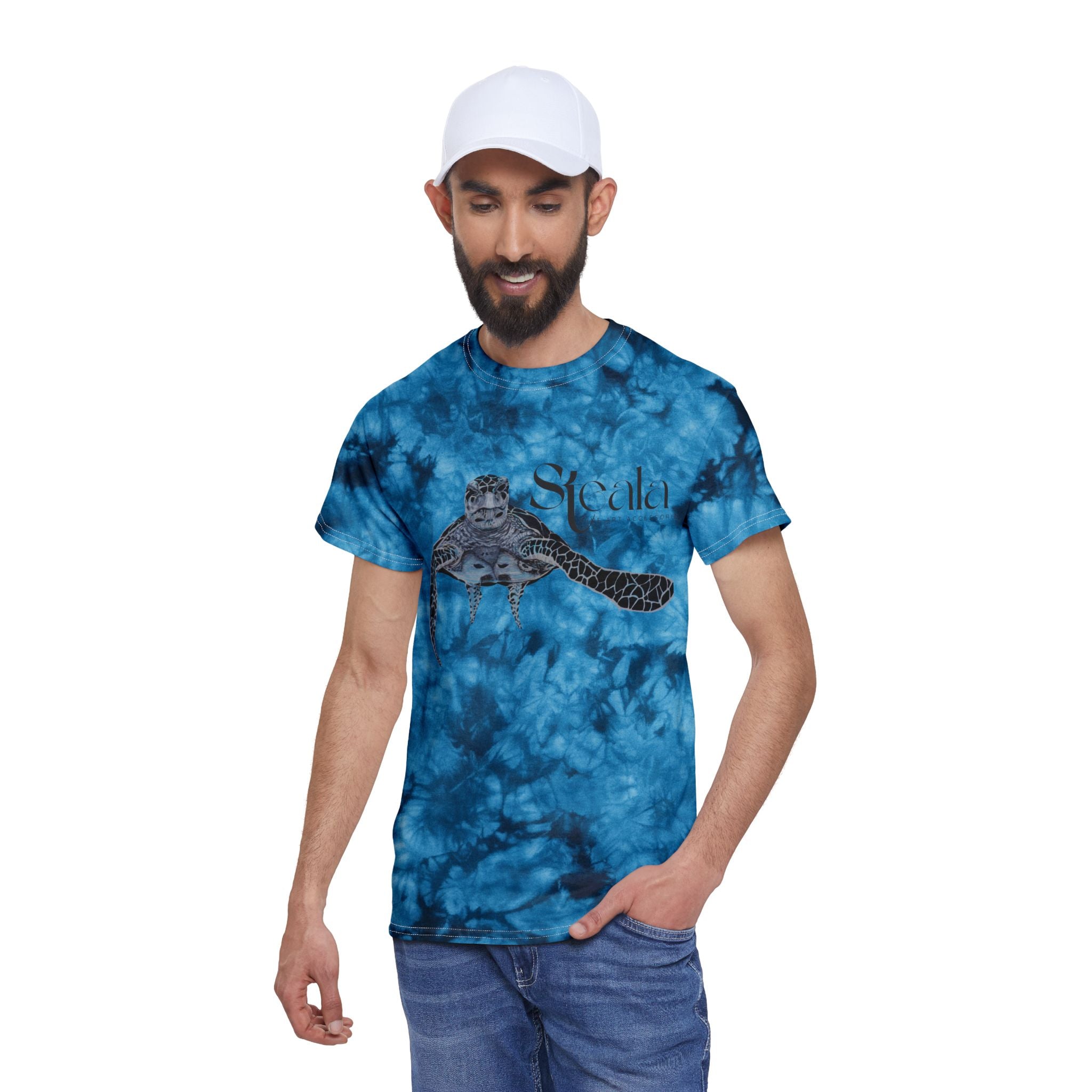 Ocean-Inspired Tie-Dye Tee with Sea Turtle Design
