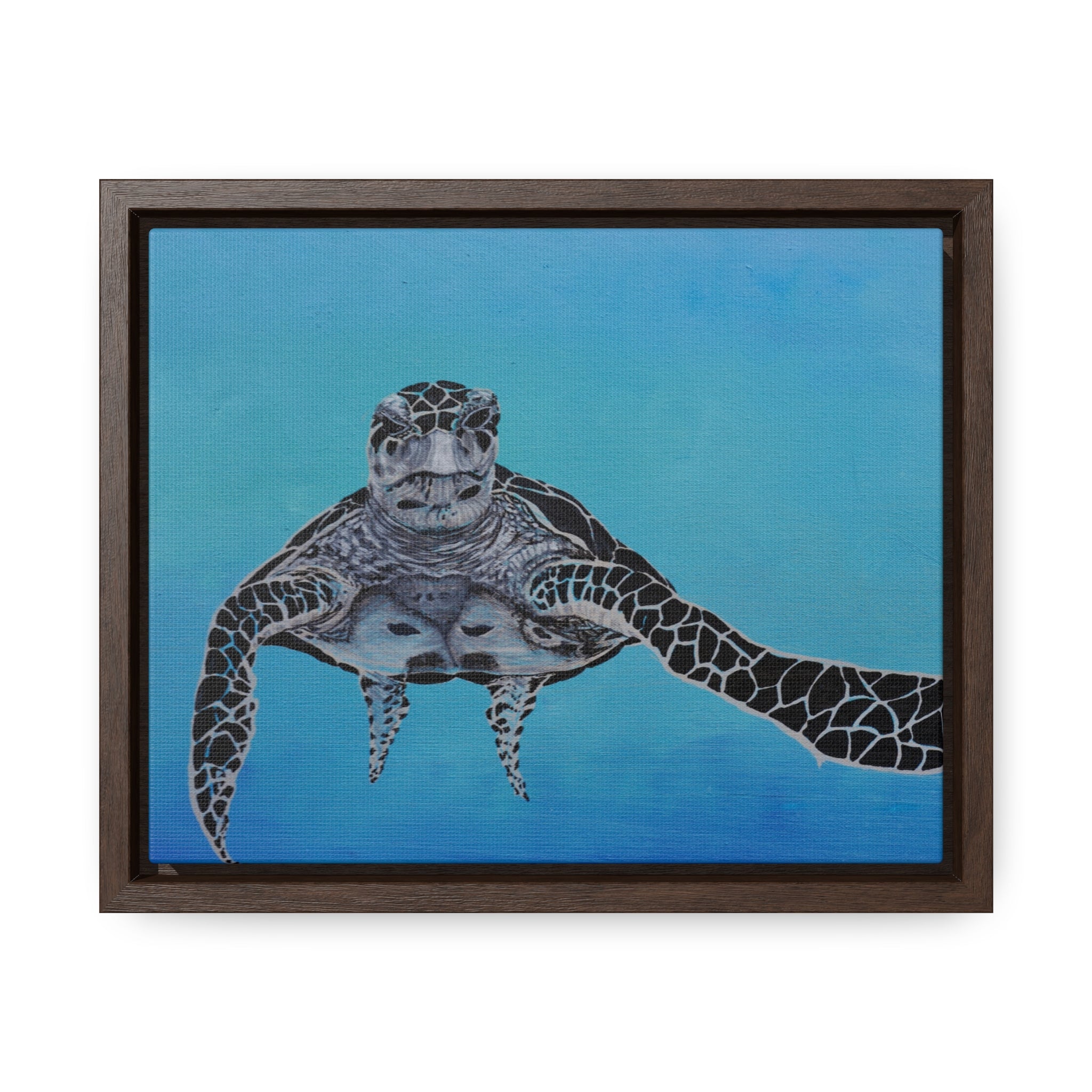 Black White and Blue Turtle Painting Print Gallery Canvas Wraps, Horizontal Frame