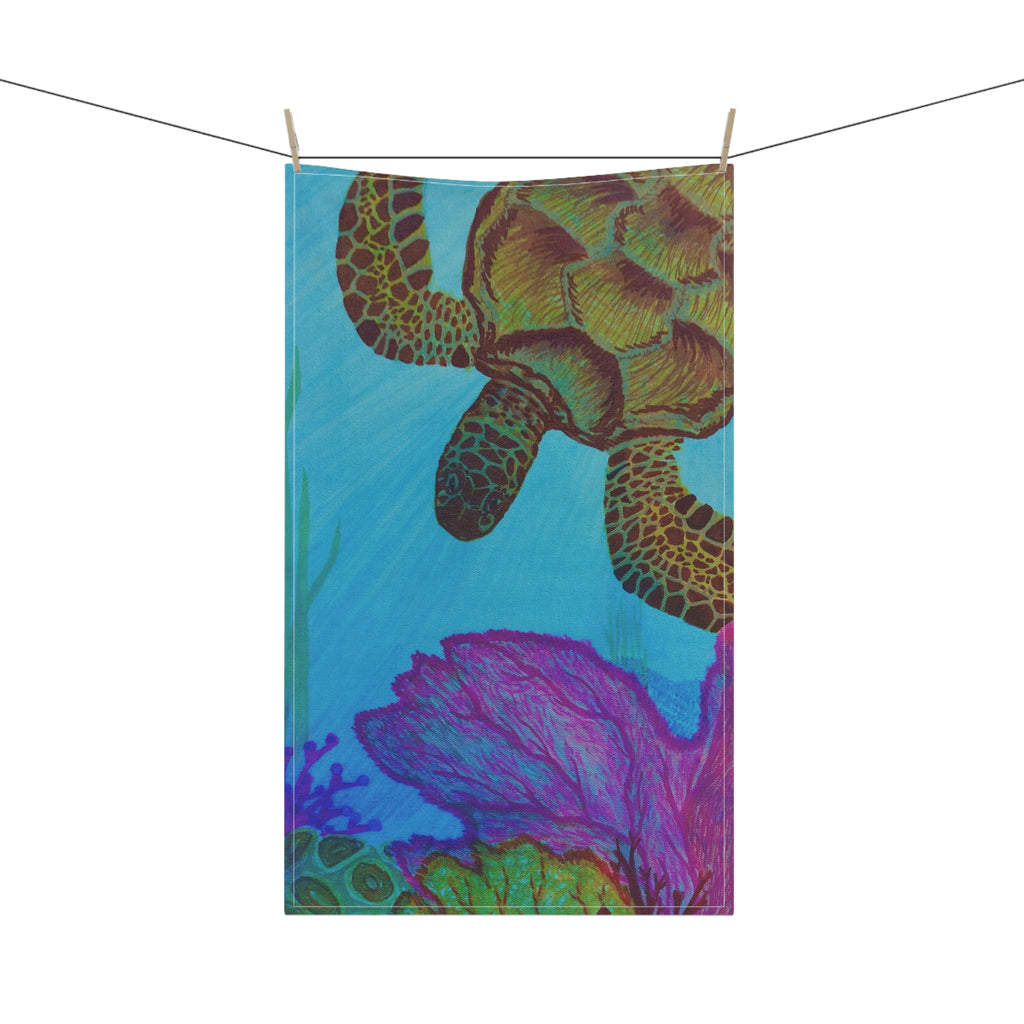 Ocean-Inspired Cotton Tea Towels - Colorful Sea Turtle Design