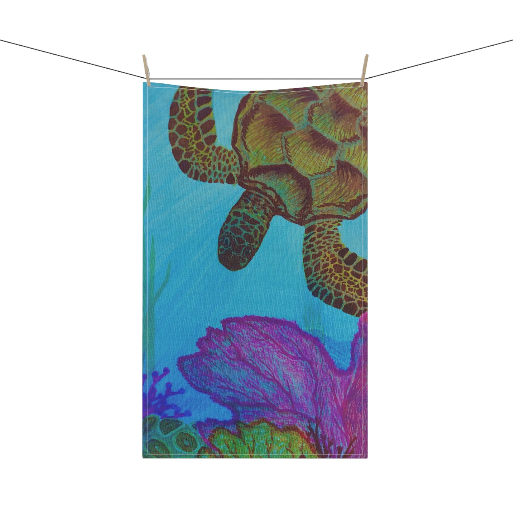 Ocean-Inspired Cotton Tea Towels - Colorful Sea Turtle Design