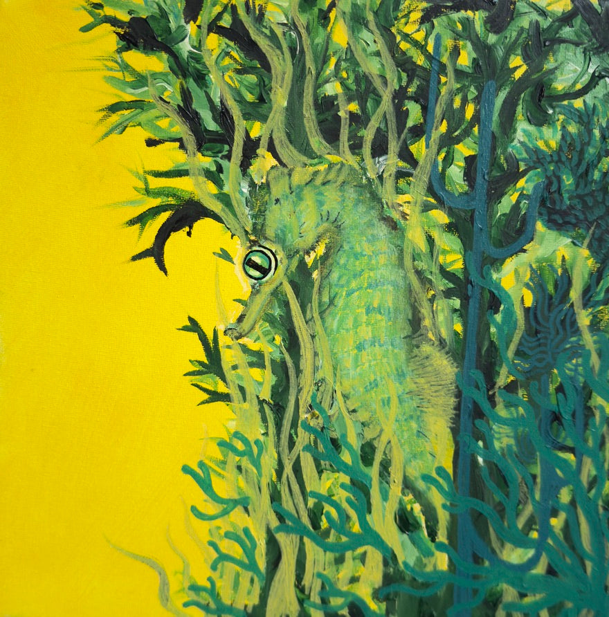 Yellow and Green Seahorse Original Oil Painting