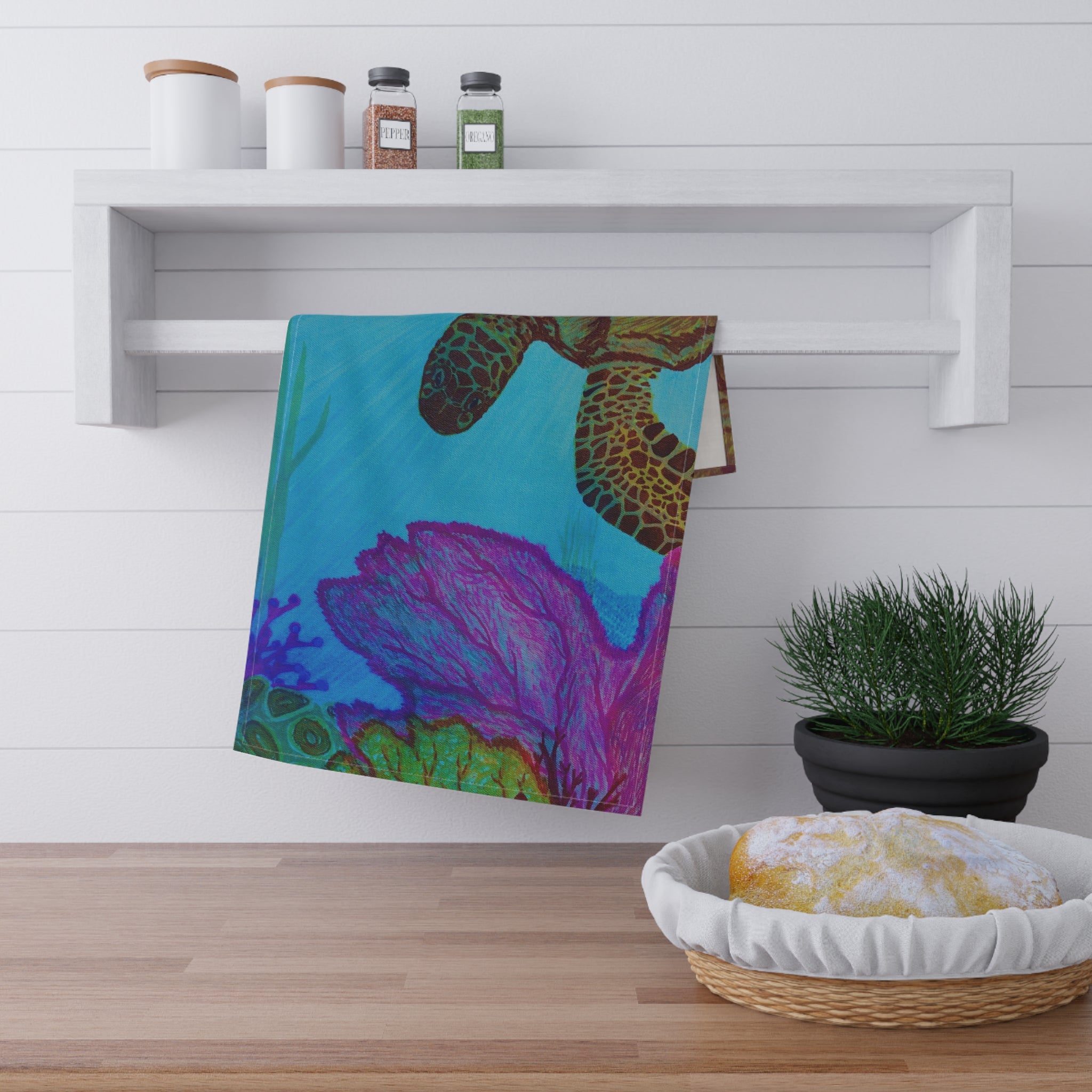 Ocean-Inspired Cotton Tea Towels - Colorful Sea Turtle Design