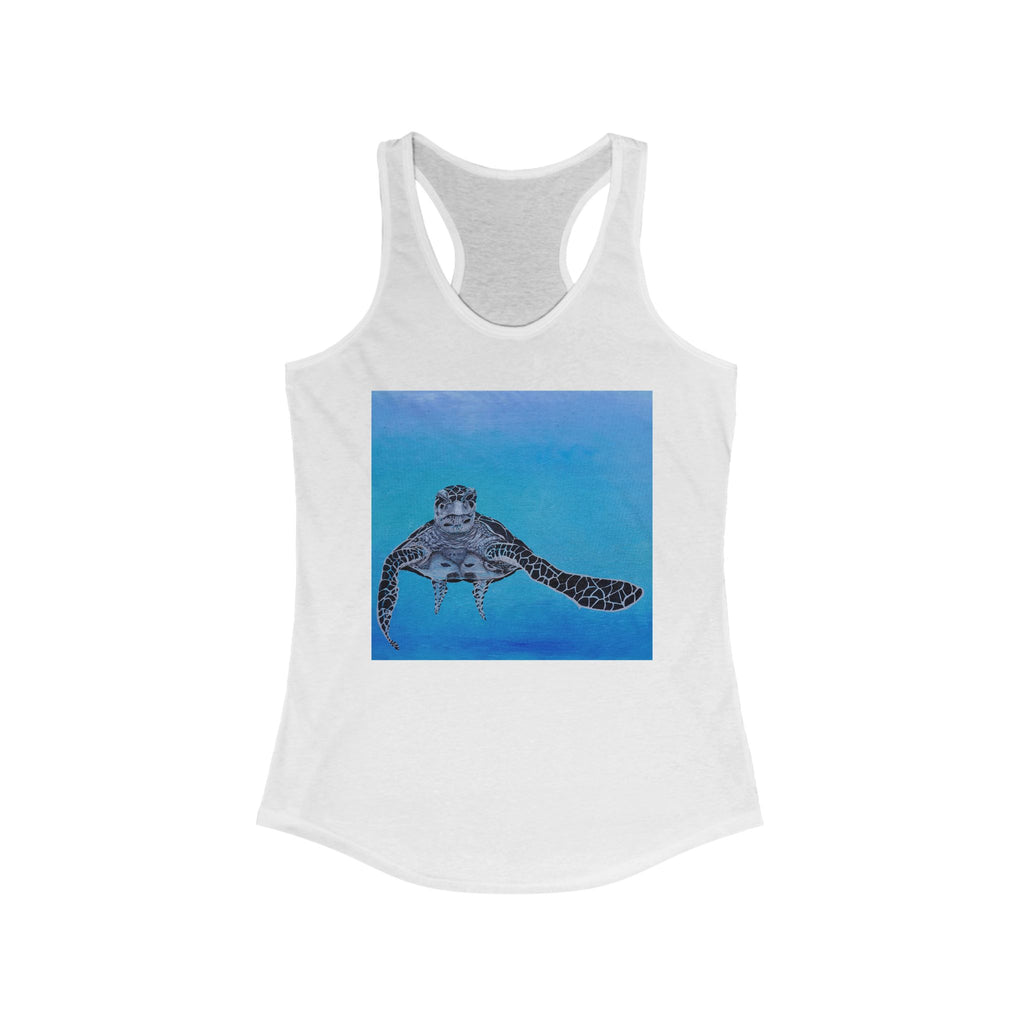 Racerback Tank - Black and White Turtle with Blue Ocean Background
