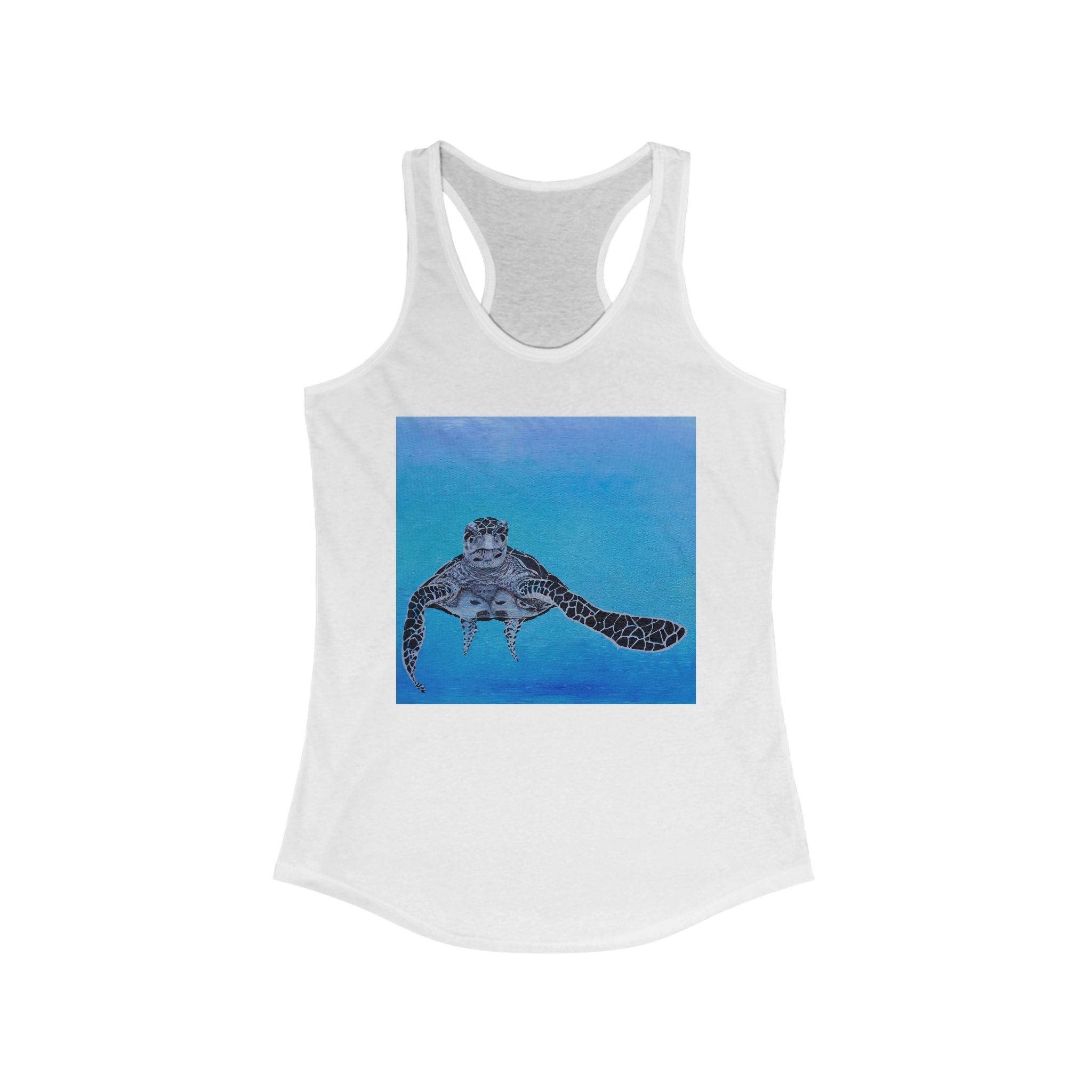 Racerback Tank - Black and White Turtle with Blue Ocean Background
