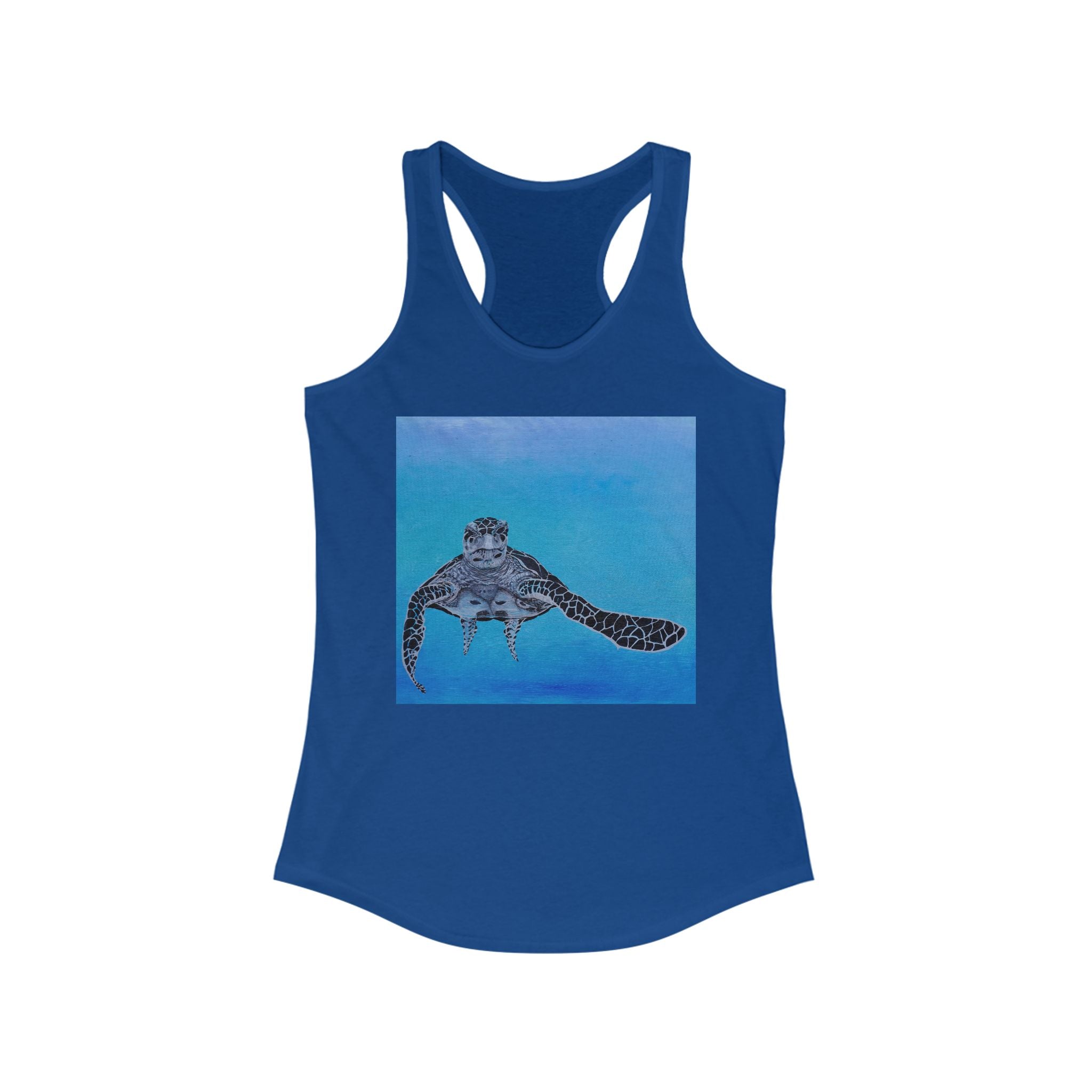 Racerback Tank - Black and White Turtle with Blue Ocean Background