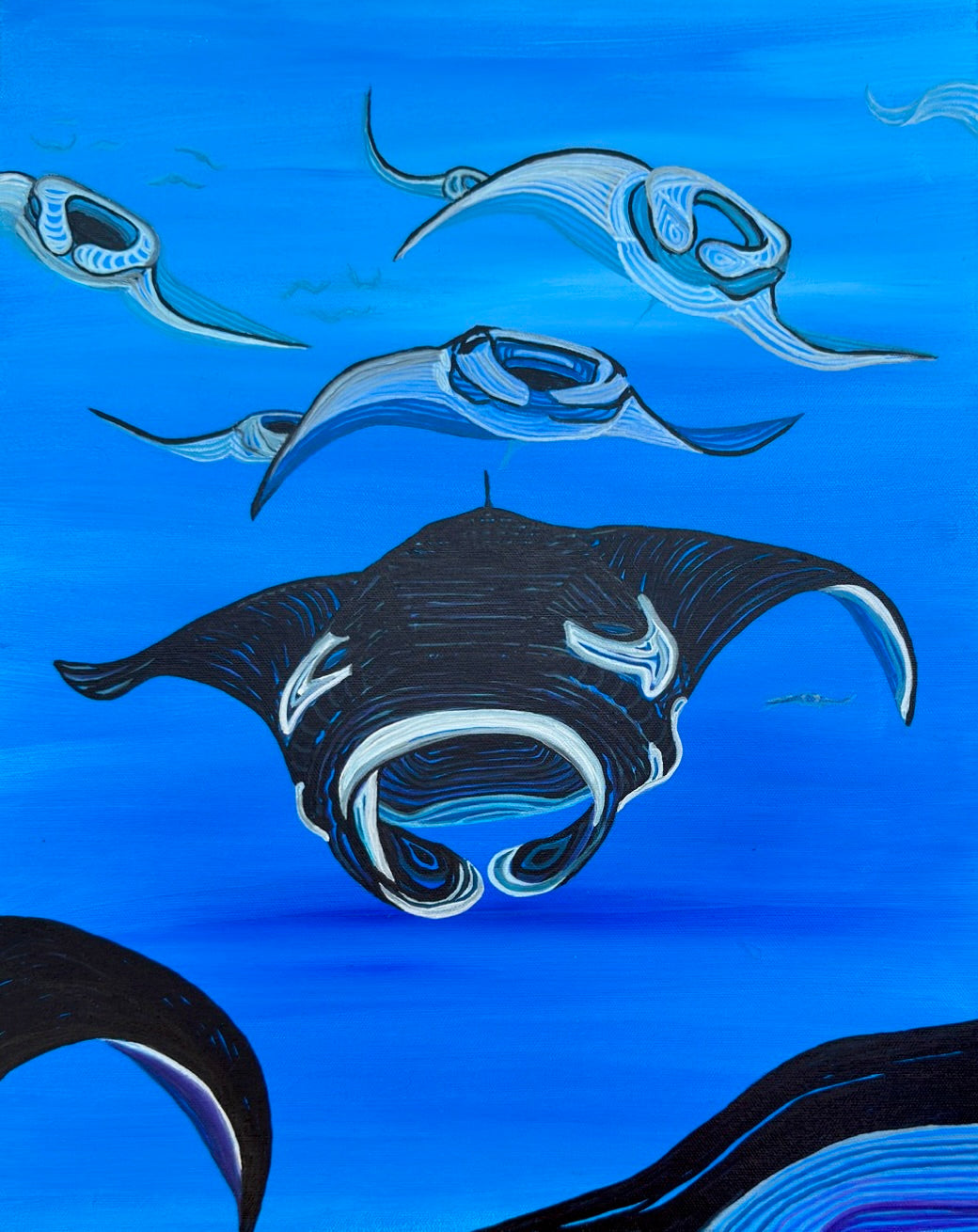 Manta with Rays Original Oil Painting