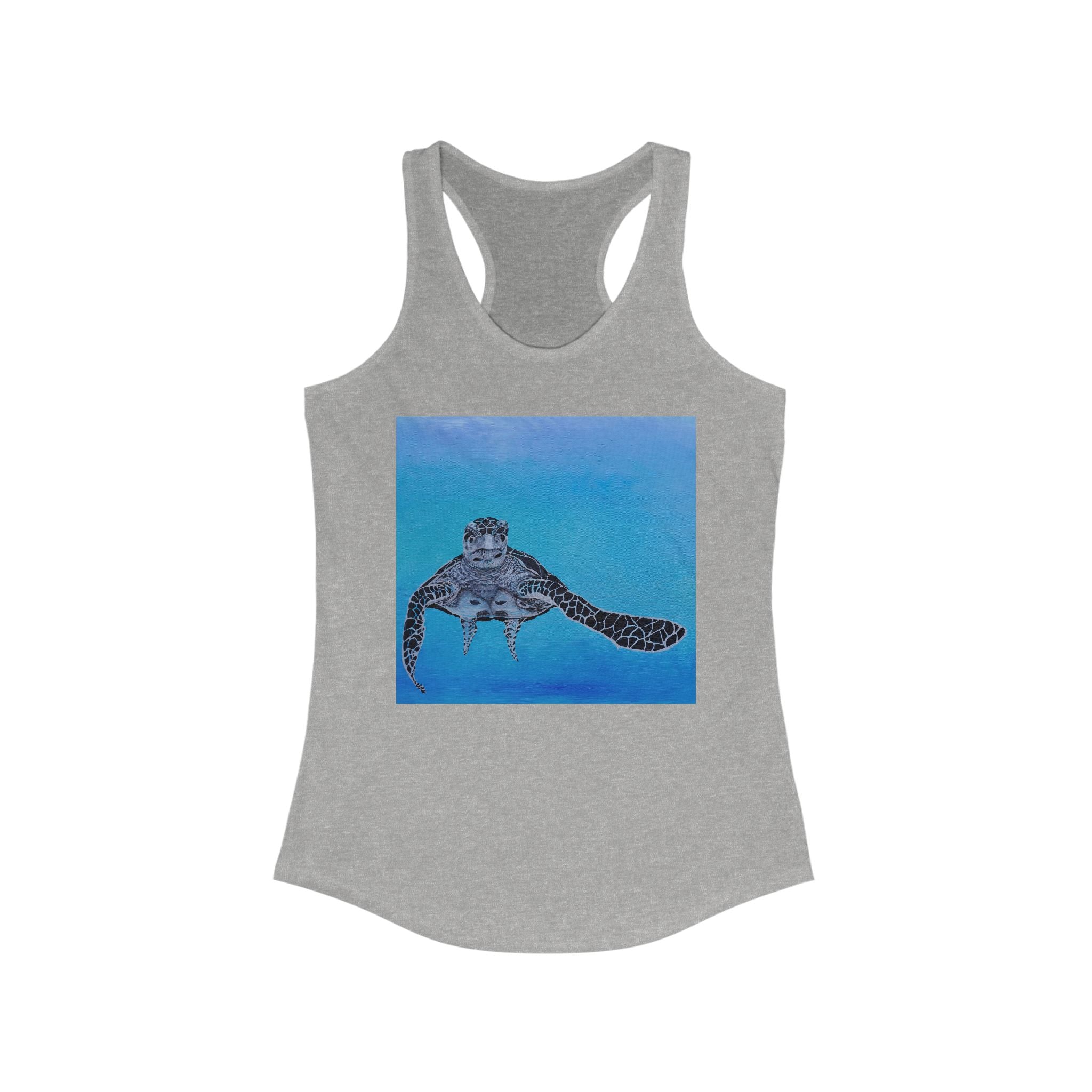 Racerback Tank - Black and White Turtle with Blue Ocean Background
