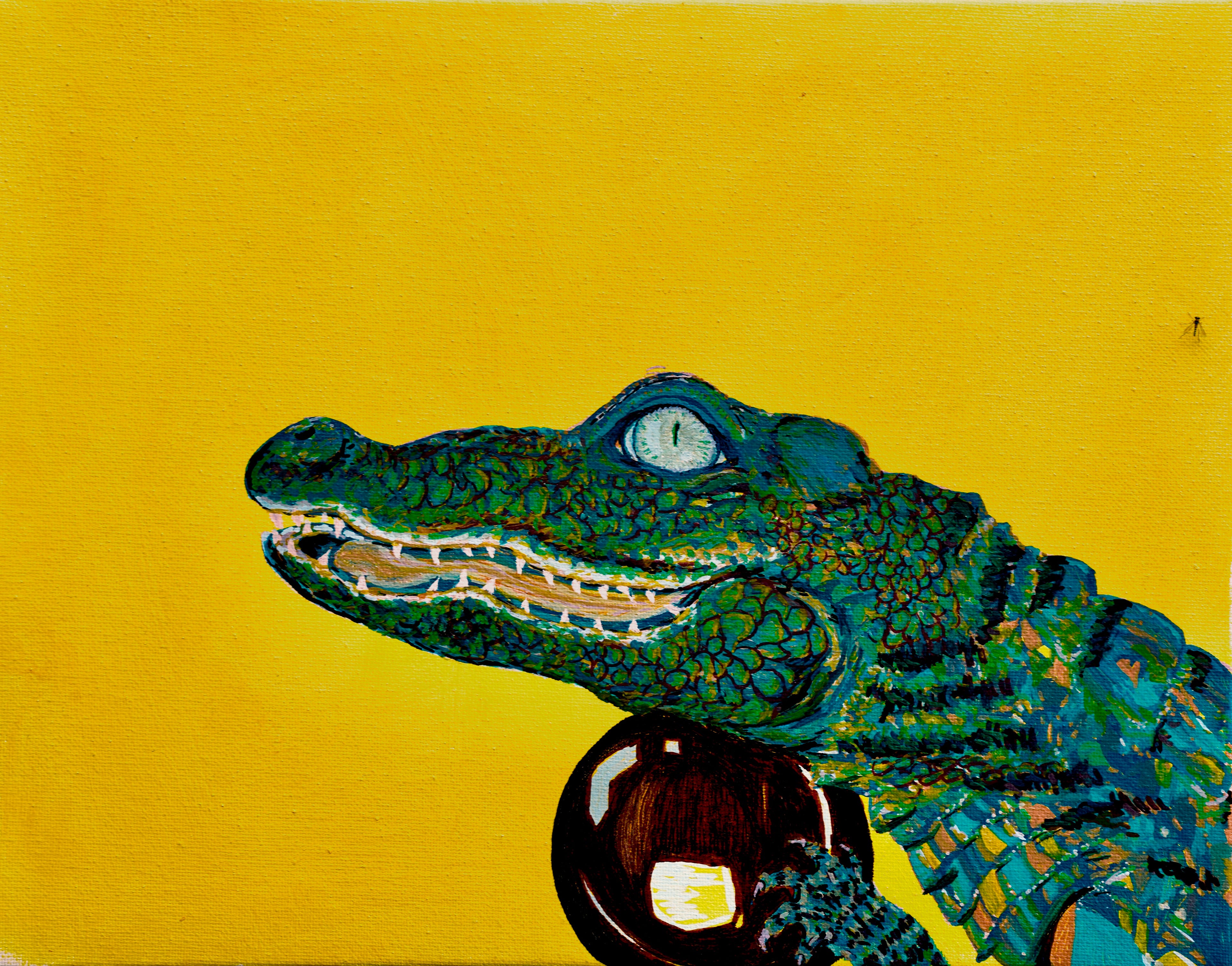 Alligator with Ball Original Oil Painting