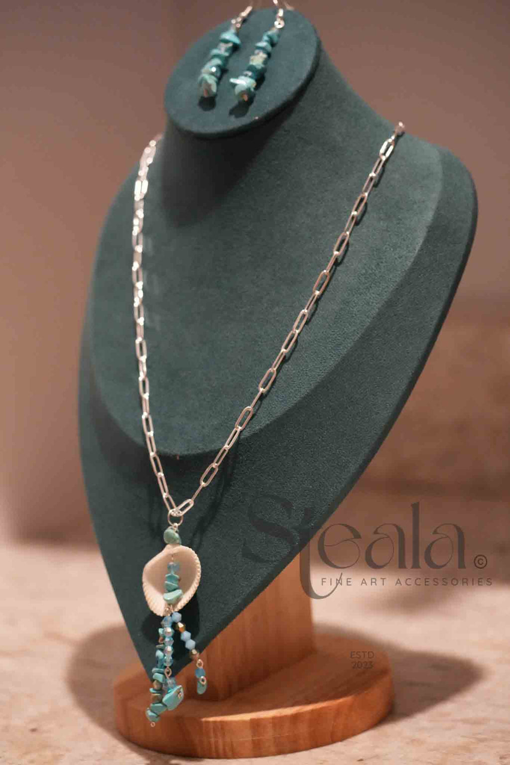 Beach Beauty Turquoise and Glass Seashell Pendant (pendant and necklace only)