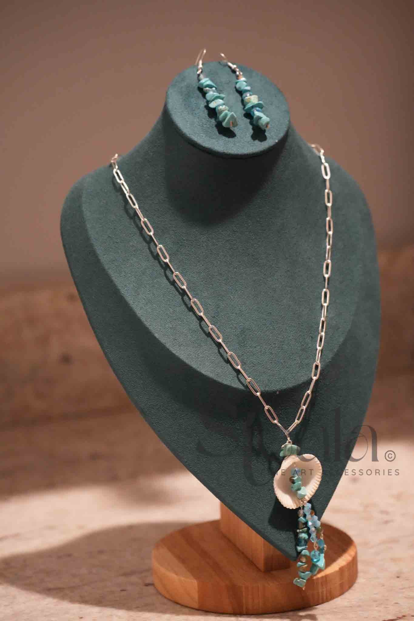 Beach Beauty Turquoise and Glass Seashell Pendant (pendant and necklace only)