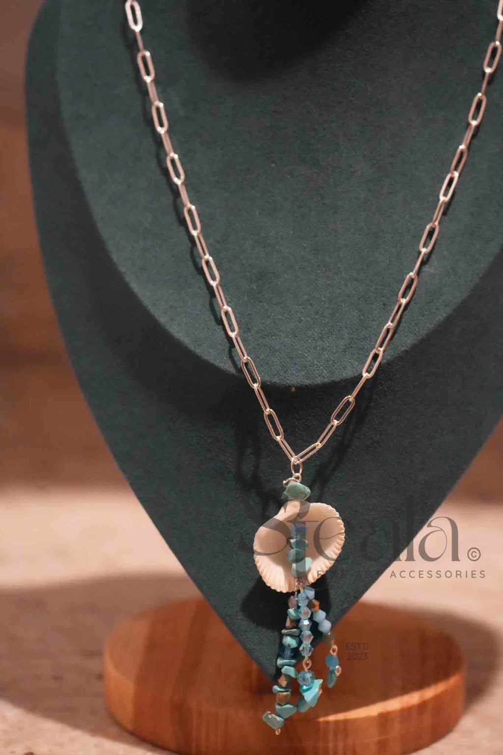 Beach Beauty Turquoise and Glass Seashell Pendant (pendant and necklace only)