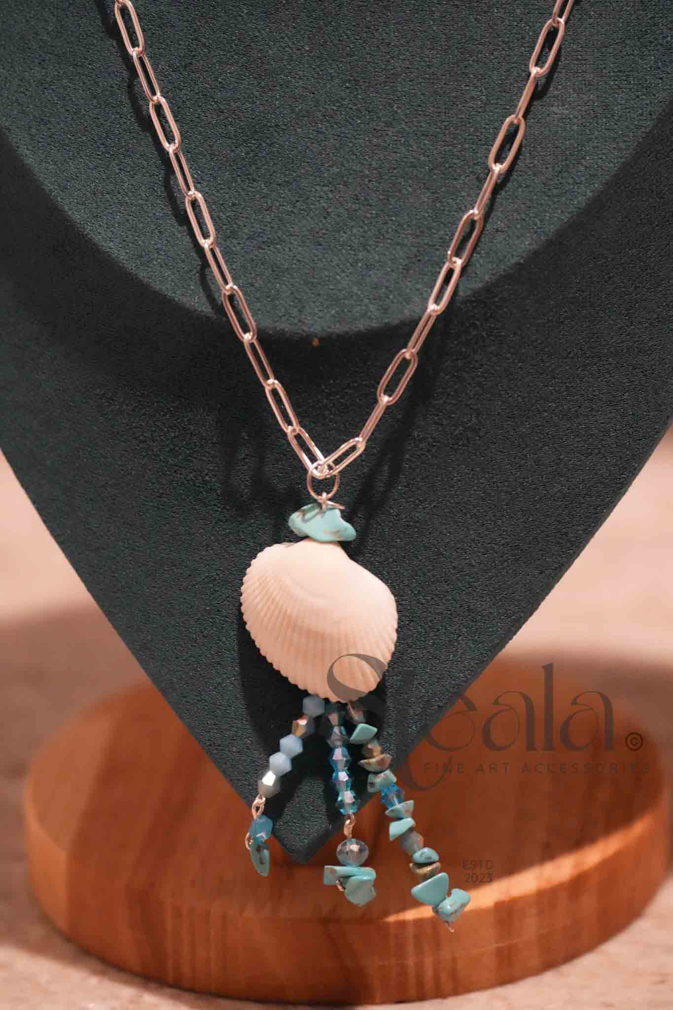Beach Beauty Turquoise and Glass Seashell Pendant (pendant and necklace only)