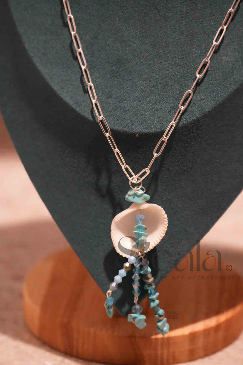 Beach Beauty Turquoise and Glass Seashell Pendant (pendant and necklace only)