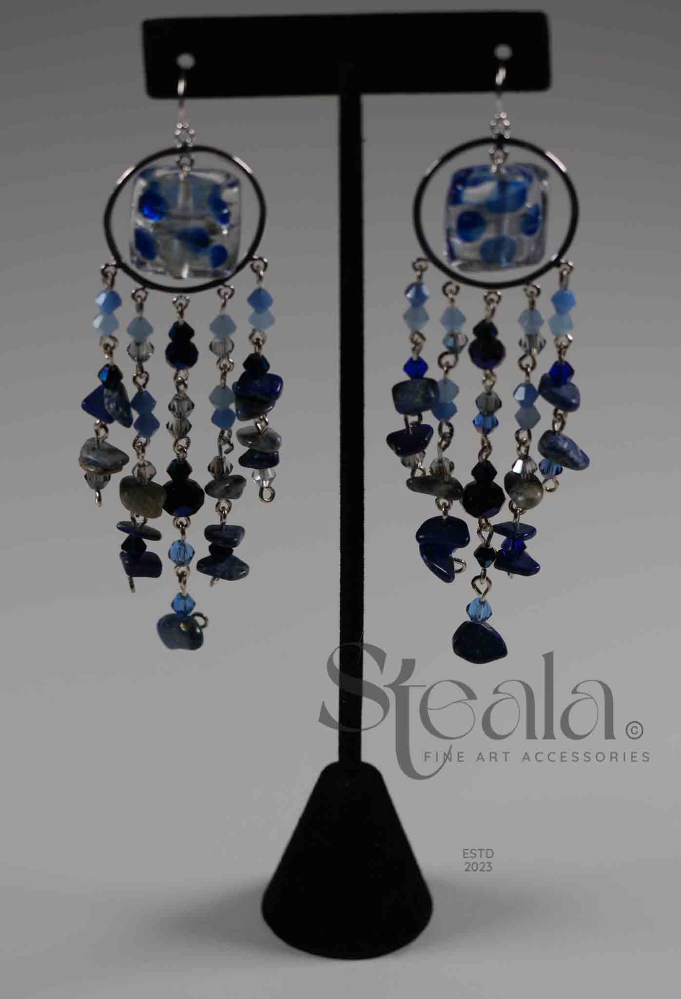 Blue Murano Handblown Glass Center Special Occasion Earrings