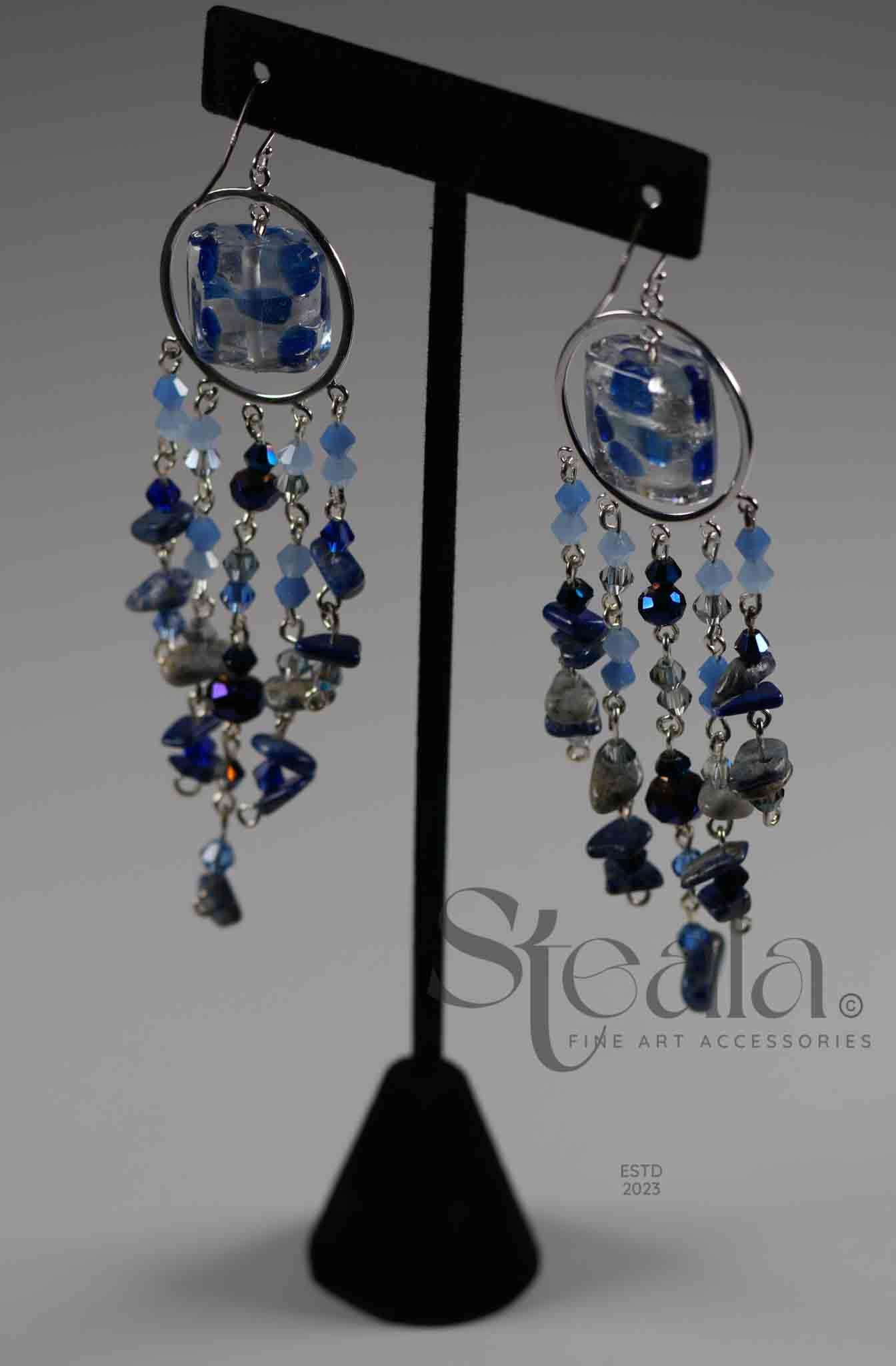 Blue Murano Handblown Glass Center Special Occasion Earrings