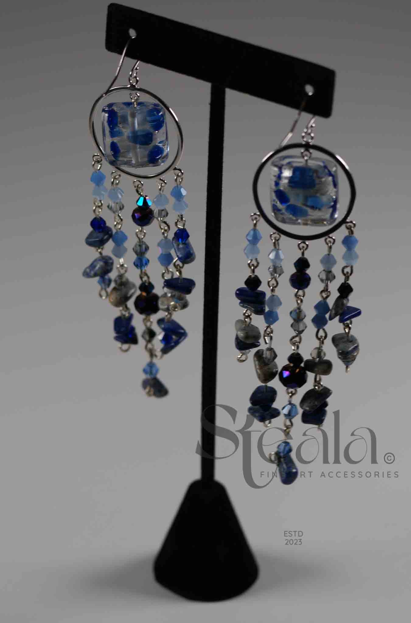 Blue Murano Handblown Glass Center Special Occasion Earrings