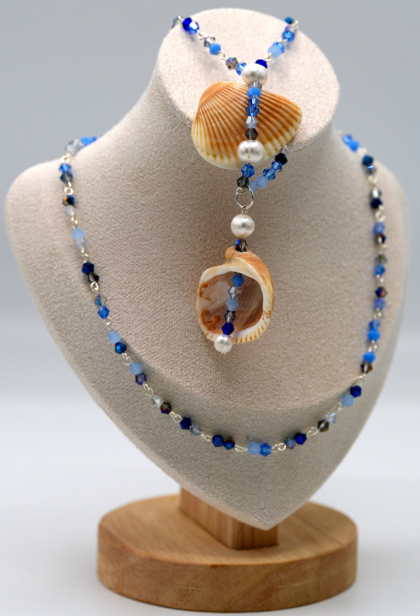 Beach Beauty Blue and White Pearl Seashell Pendant (pendant and necklace only)