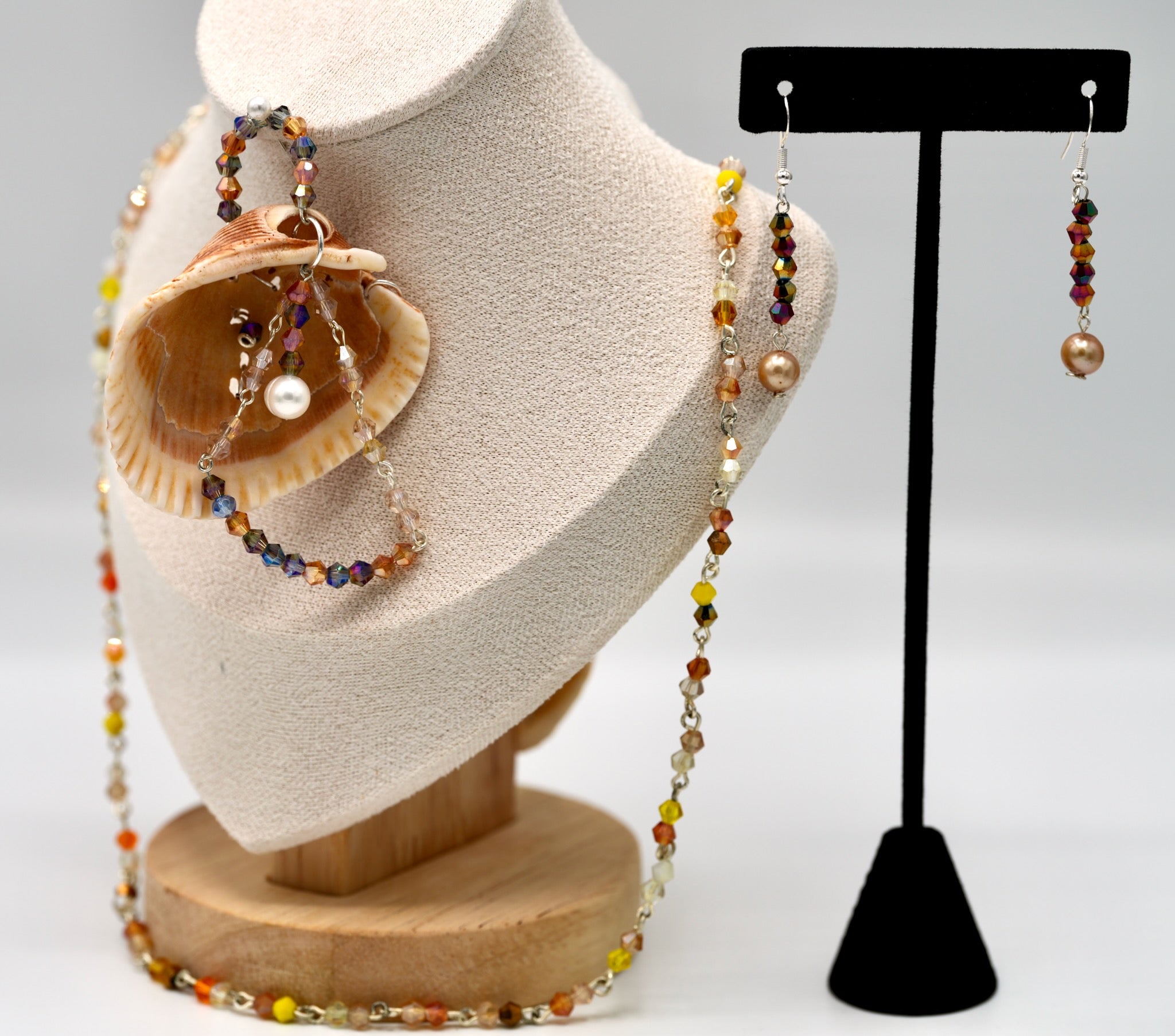 Art Deco Brown and White Pearl Crystal Pendant (Pendant Only)