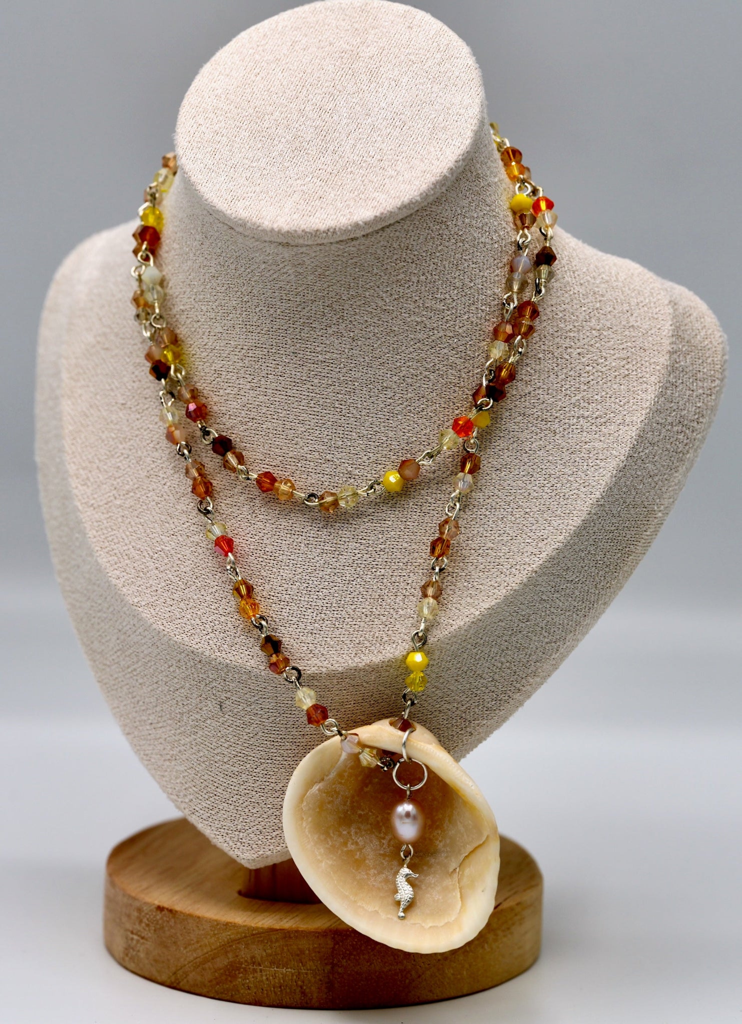 Oranges and Neutrals White Pearl Crystal Pendant Necklace