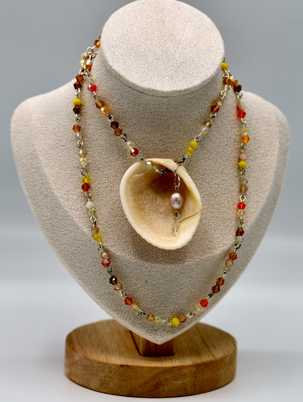 Oranges and Neutrals White Pearl Crystal Pendant Necklace