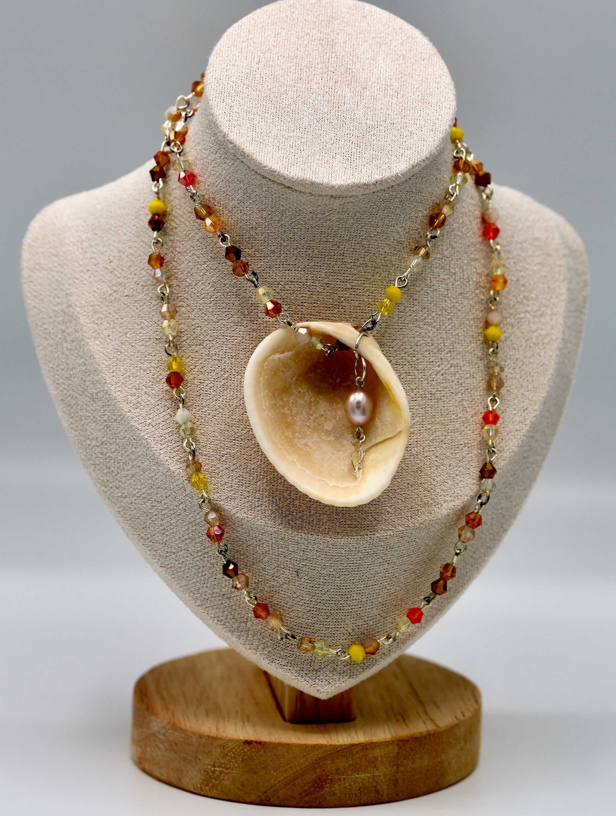 Oranges and Neutrals White Pearl Crystal Pendant Necklace