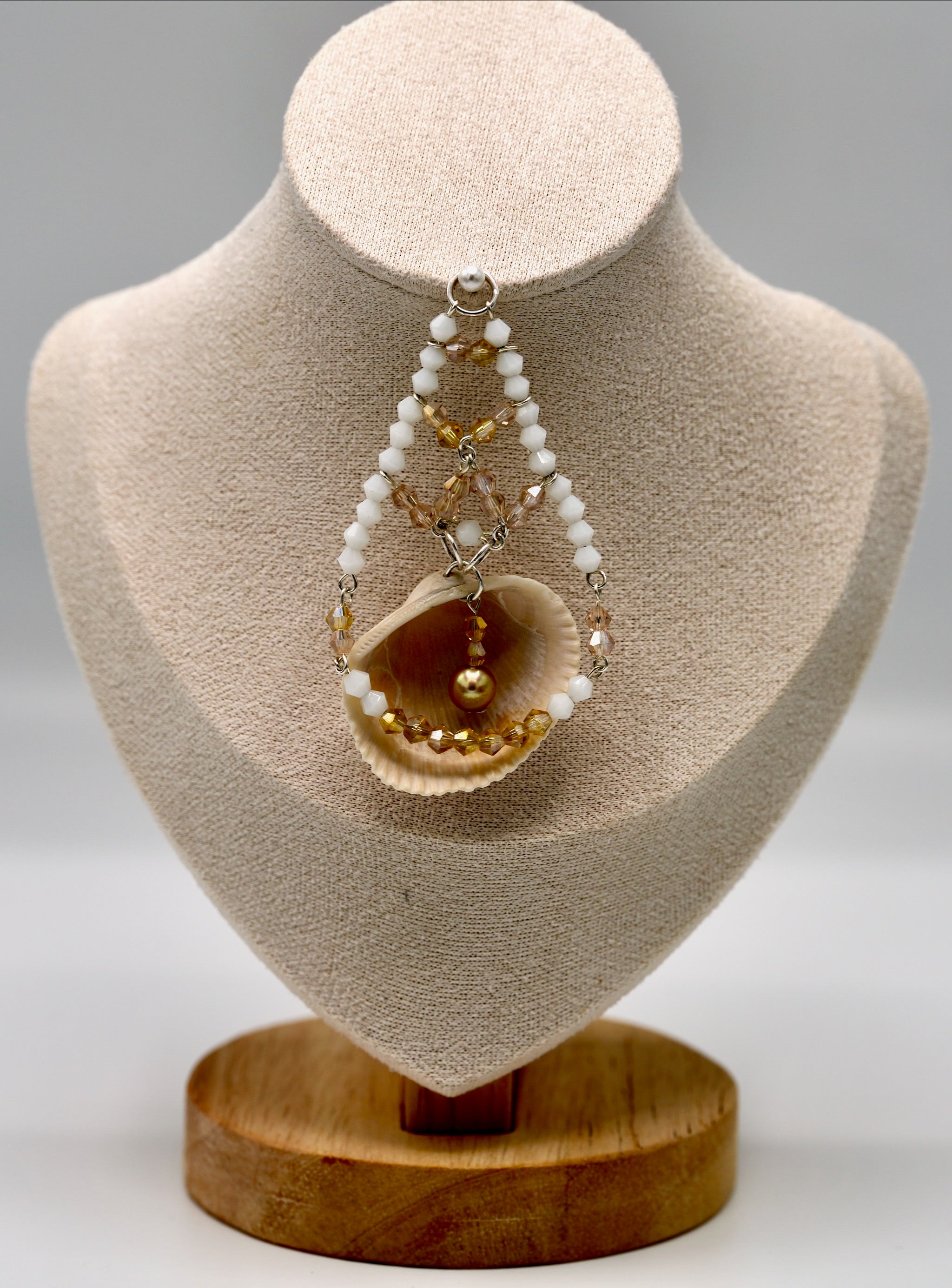 White Art Deco Pearl Crystal Pendant Necklace (pendant only)