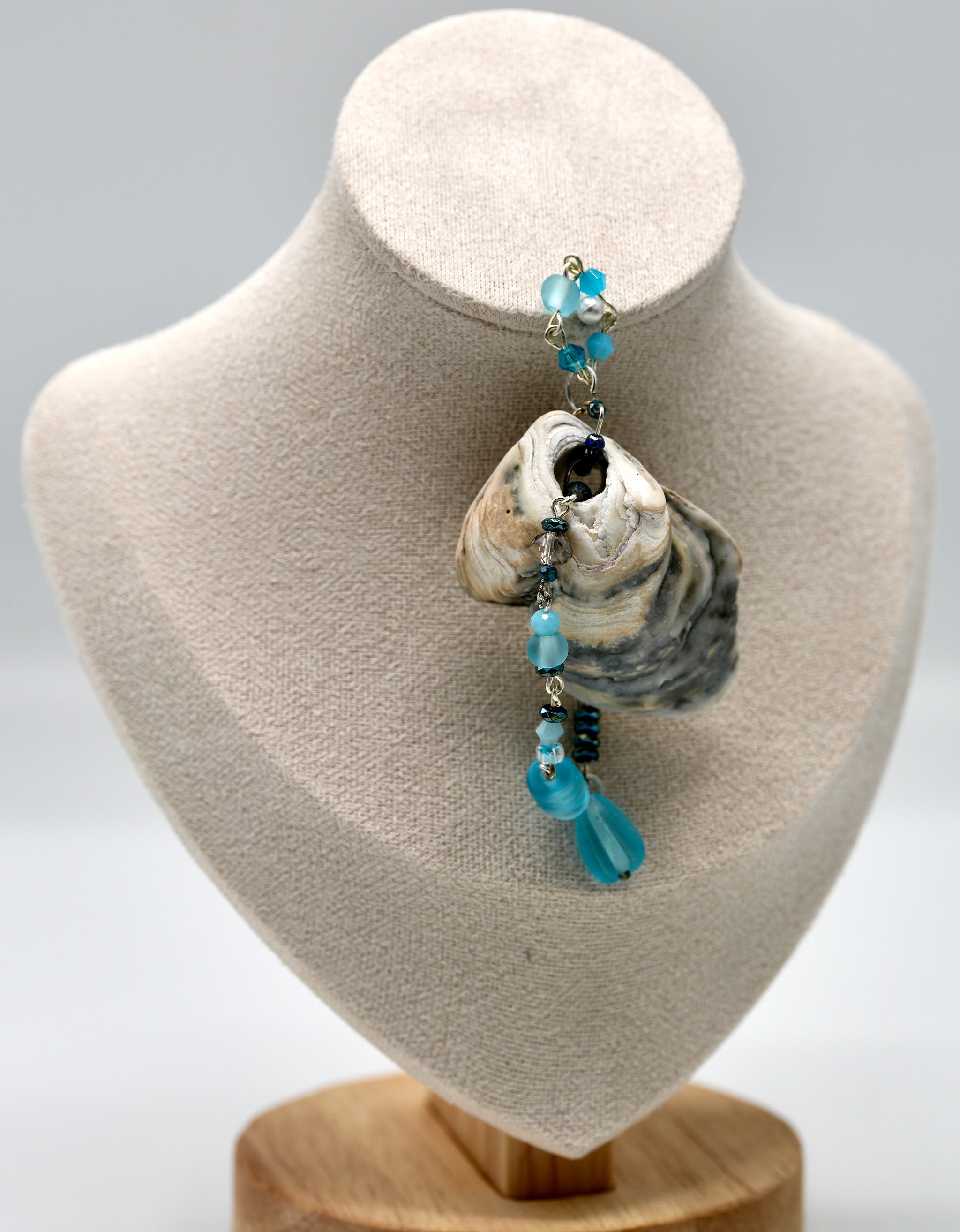 Blue with White Pearl Shell and Crystal Pendant (Set)