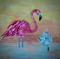 Parent and Baby Flamingo