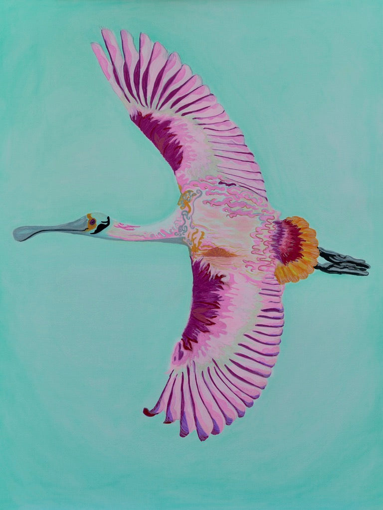 Spoonbill with Orange Slice Sunset Archival Giclee Print