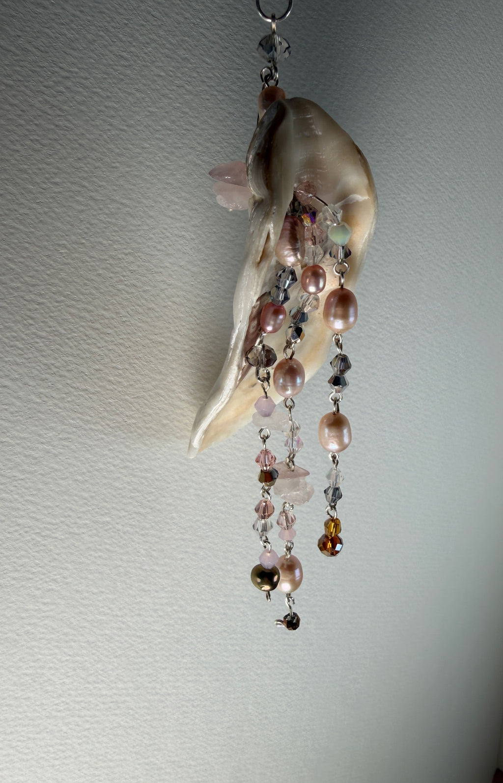 Whorlpool of Pearls and Glass Seashell Pendant