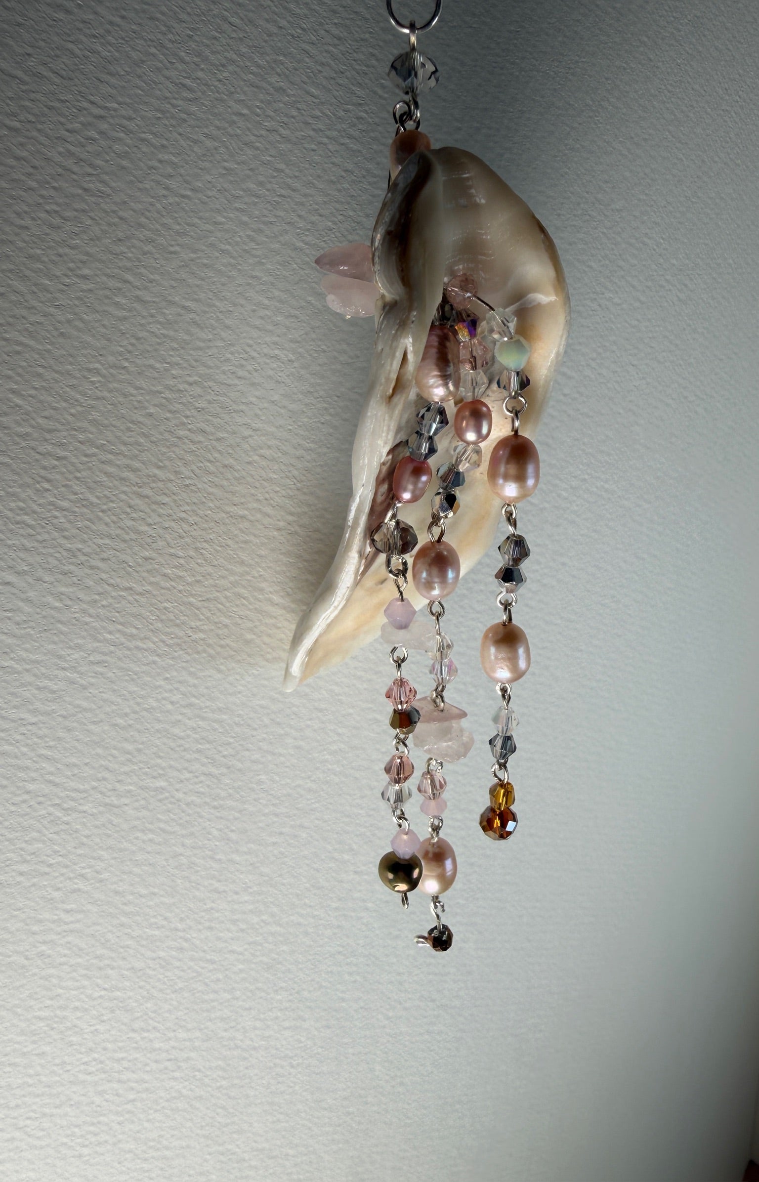 Whorlpool of Pearls and Glass Seashell Pendant
