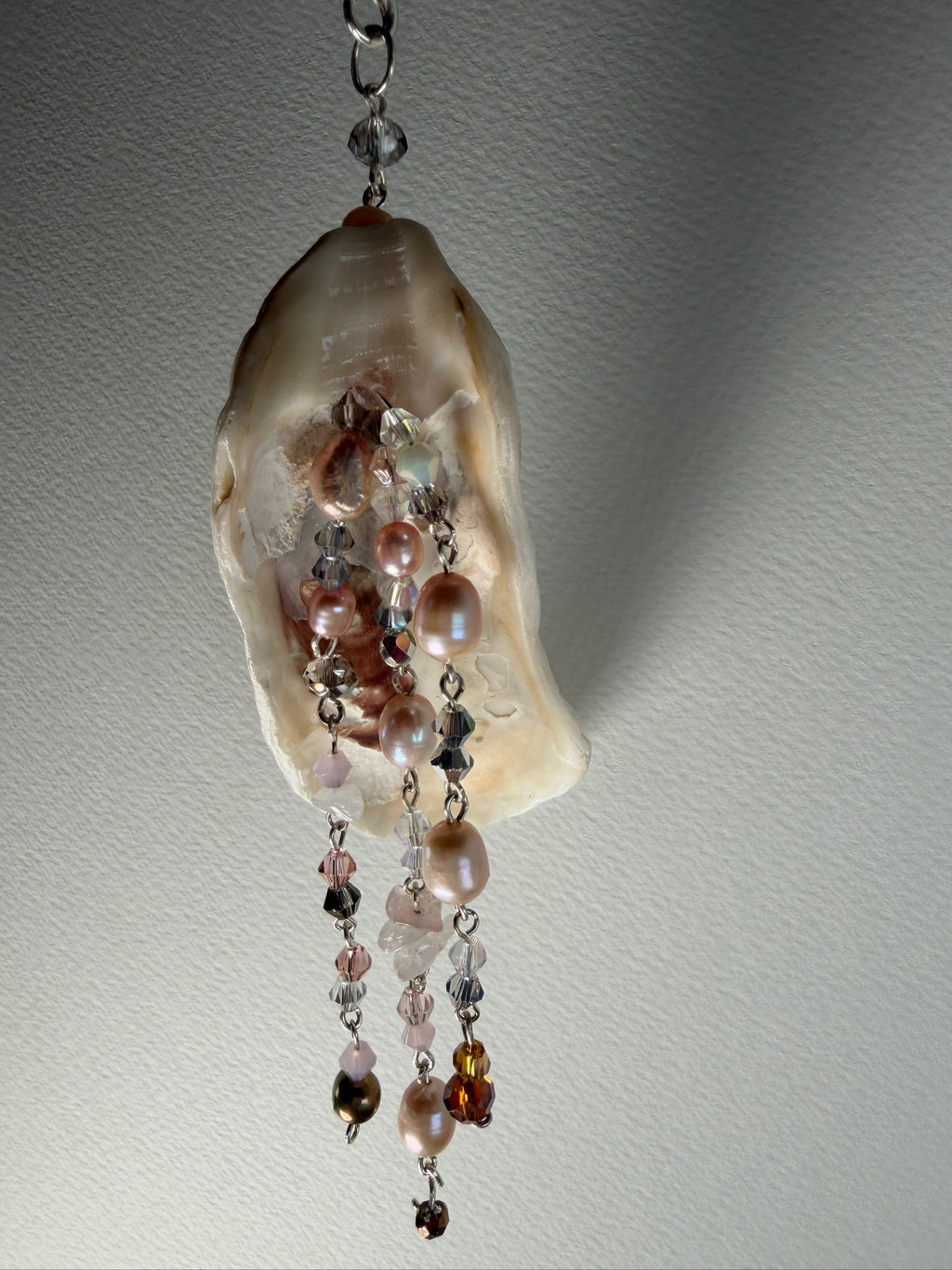Whorlpool of Pearls and Glass Seashell Pendant