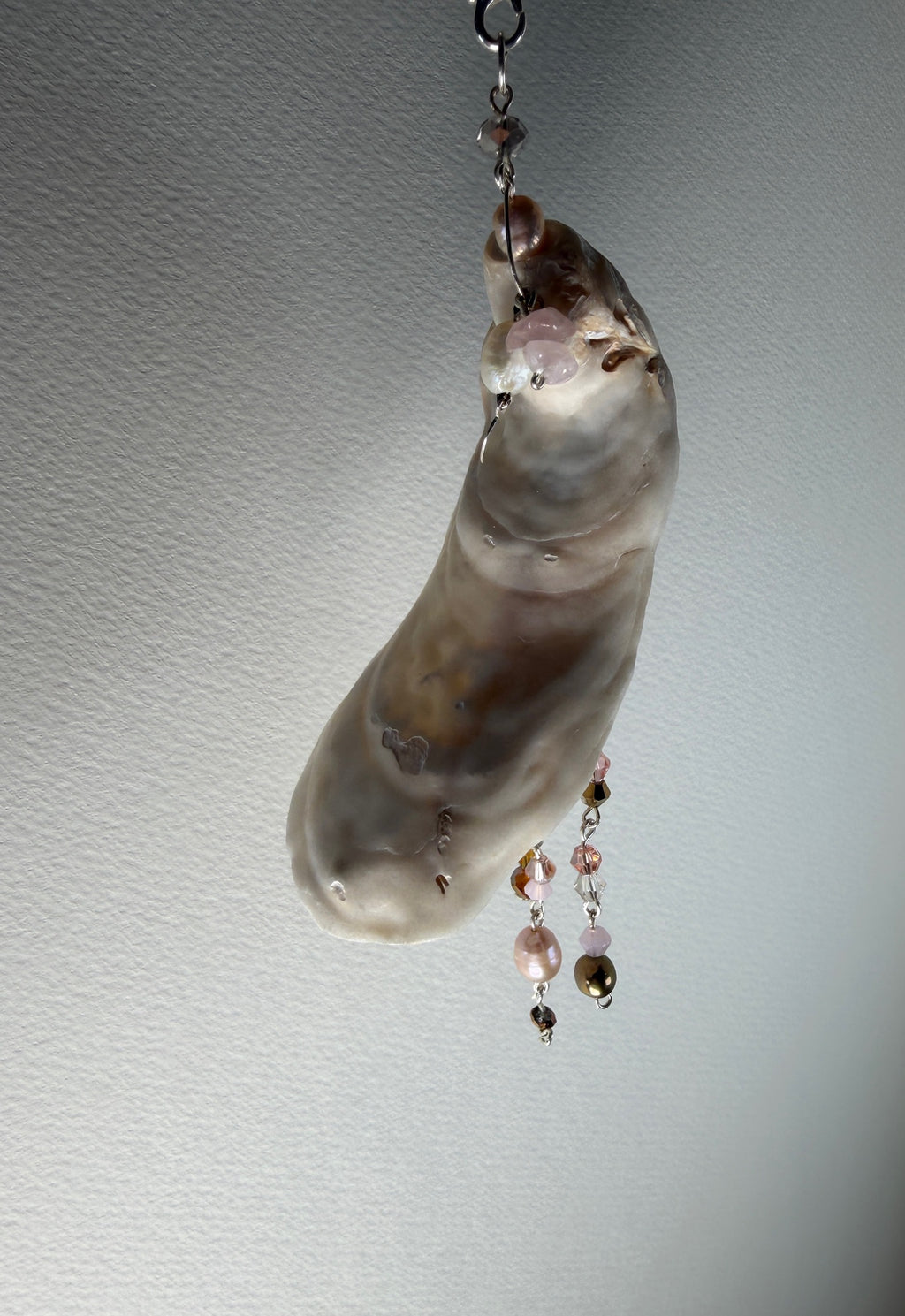 Whorlpool of Pearls and Glass Seashell Pendant