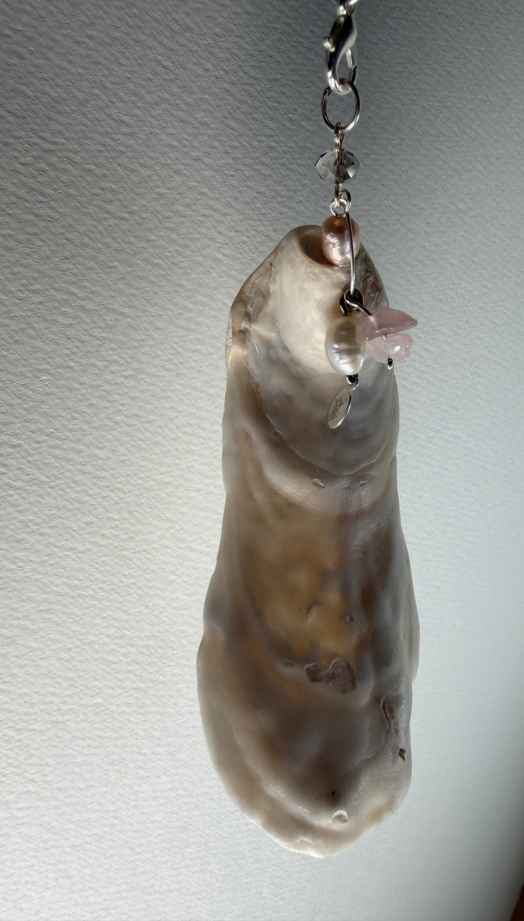 Whorlpool of Pearls and Glass Seashell Pendant