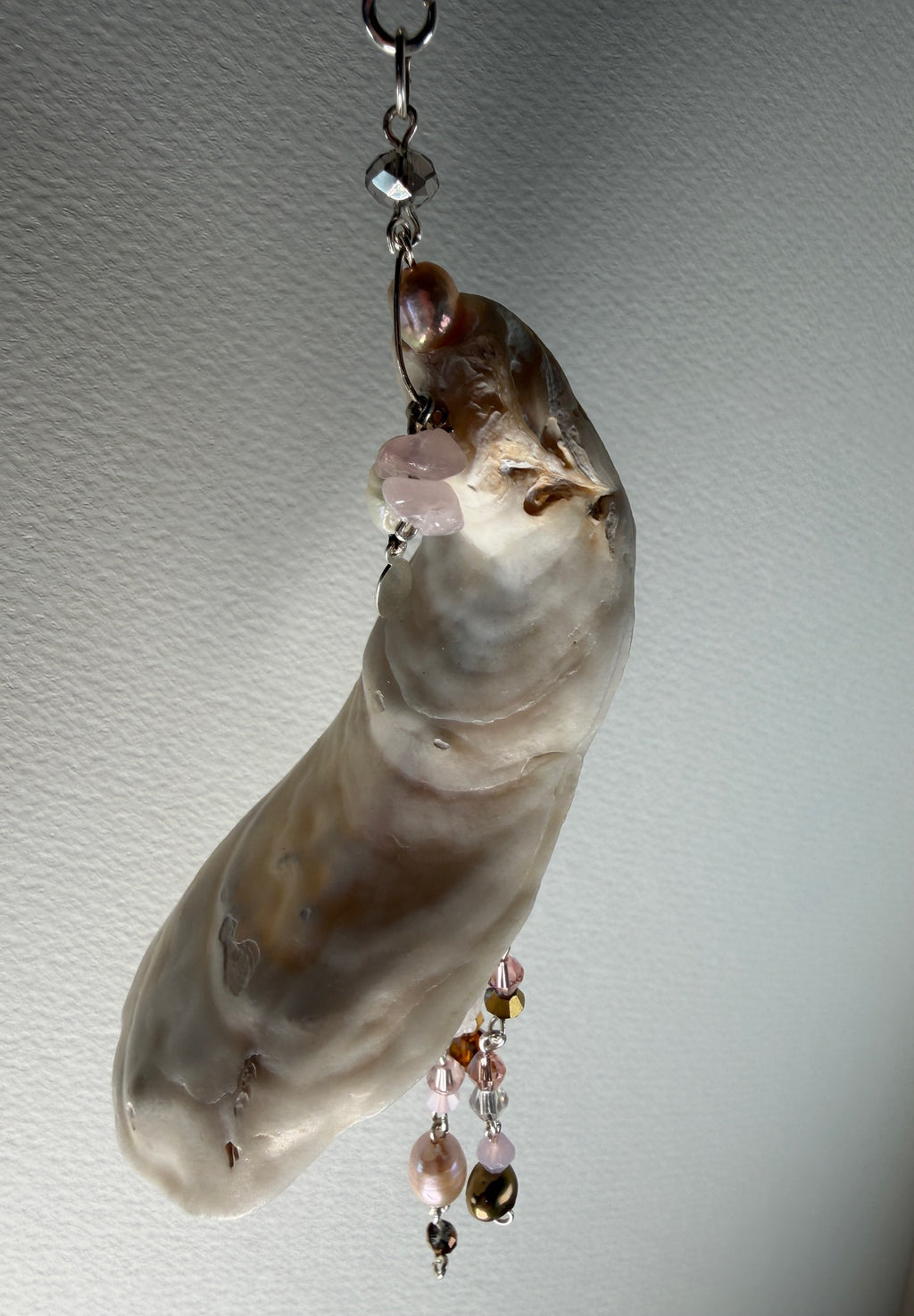 Whorlpool of Pearls and Glass Seashell Pendant