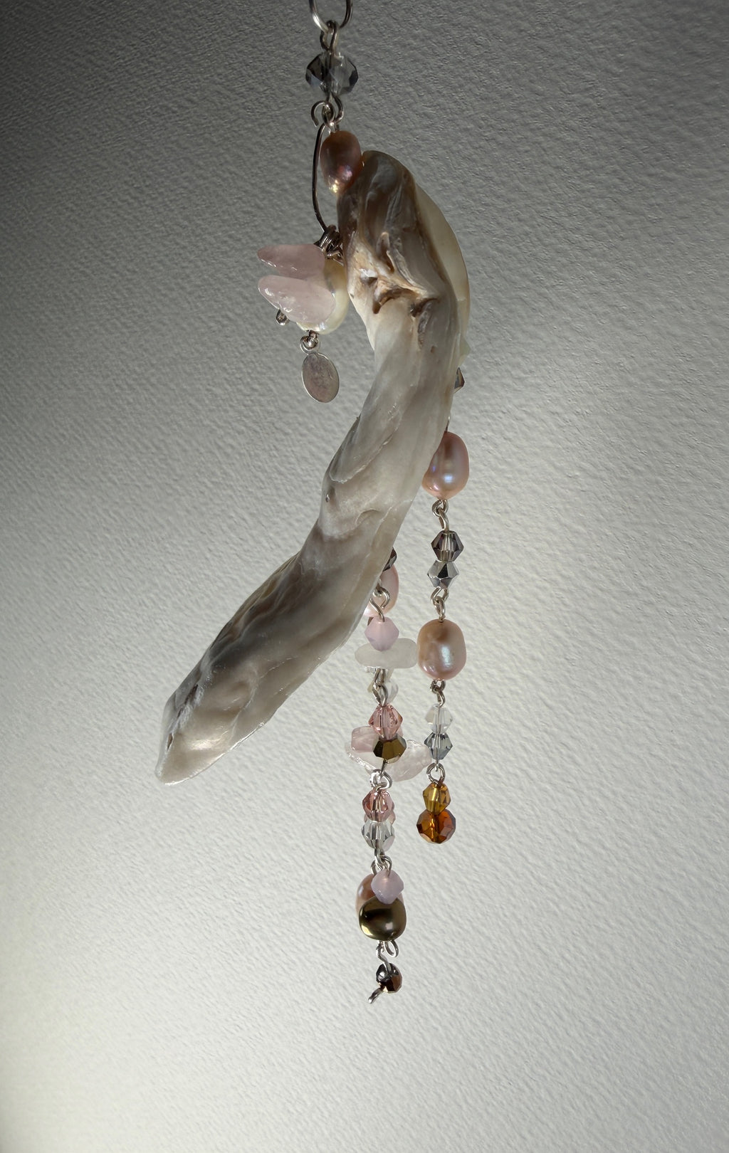 Whorlpool of Pearls and Glass Seashell Pendant