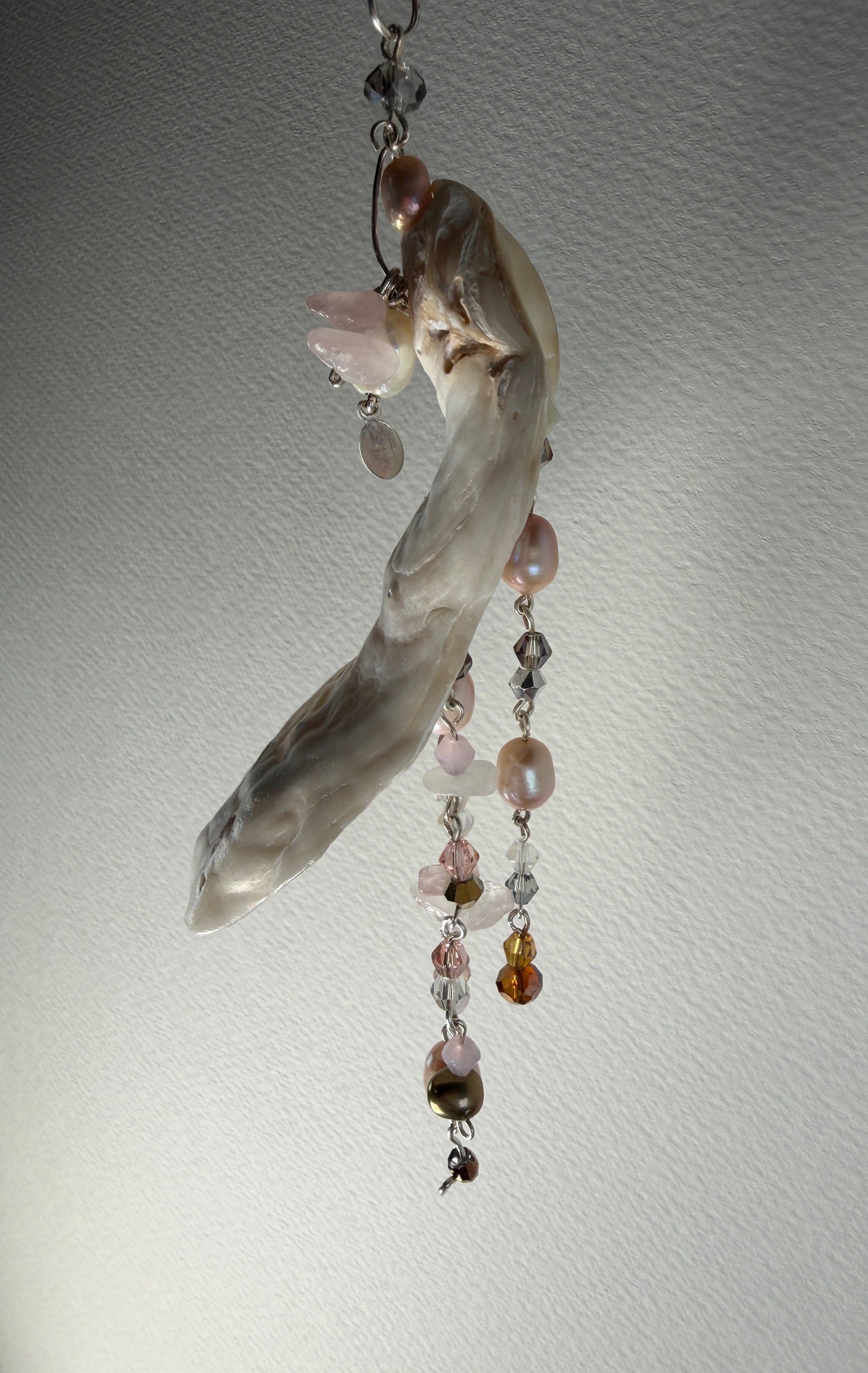 Whorlpool of Pearls and Glass Seashell Pendant