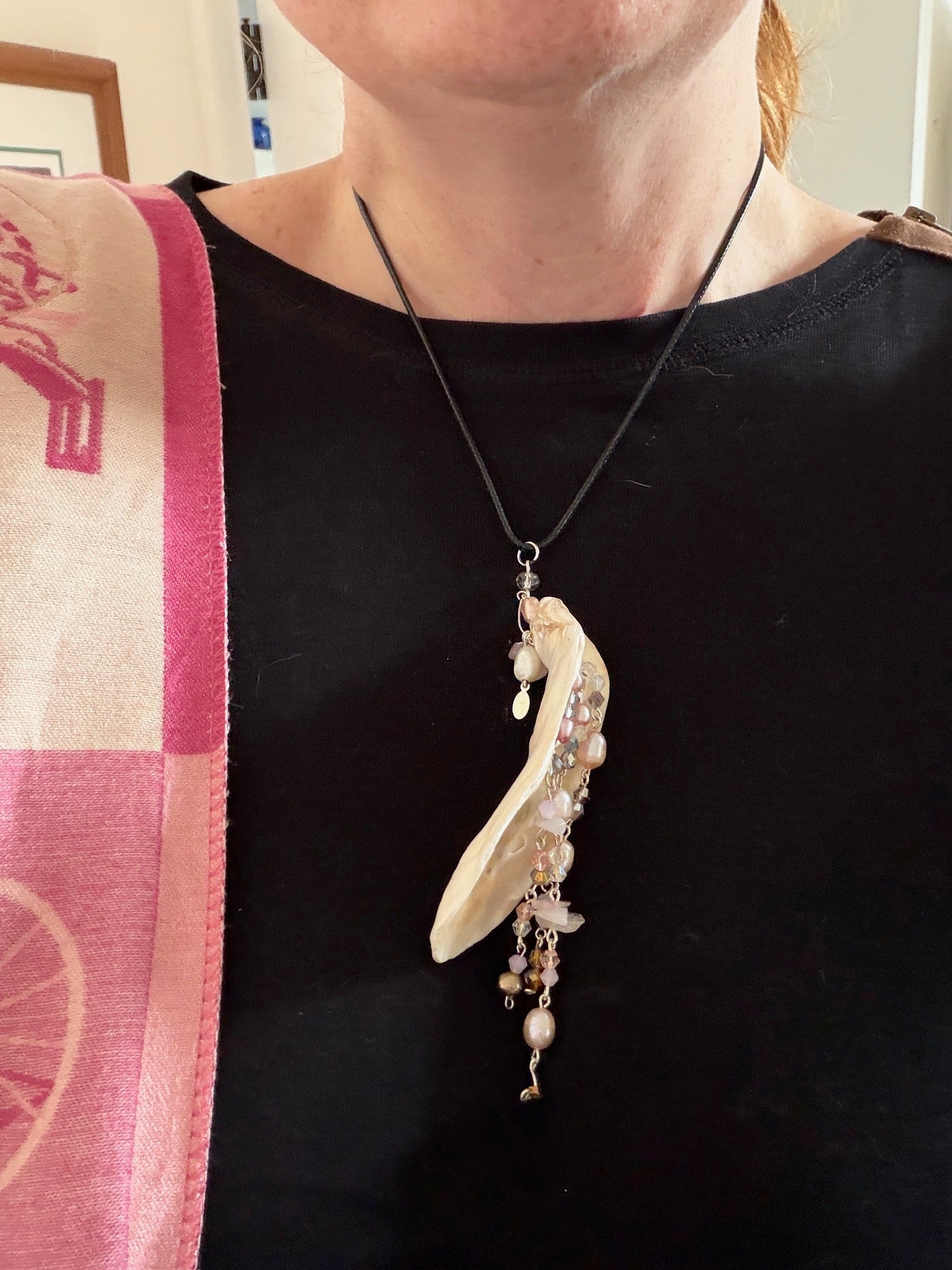 Whorlpool of Pearls and Glass Seashell Pendant