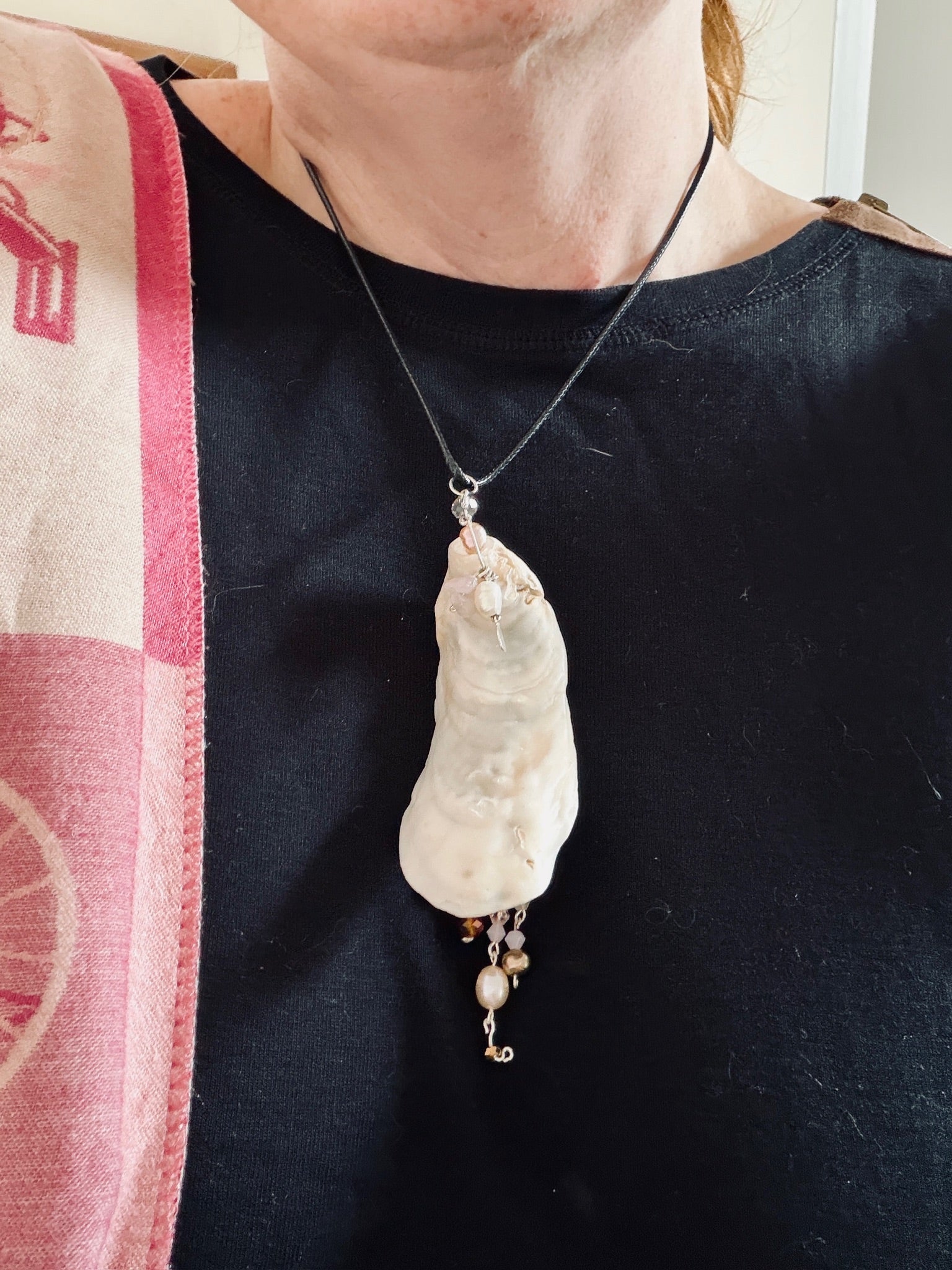 Whorlpool of Pearls and Glass Seashell Pendant