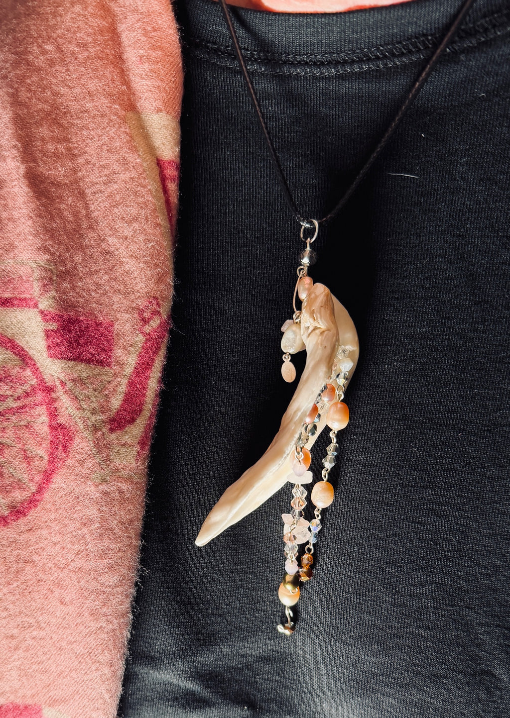 Whorlpool of Pearls and Glass Seashell Pendant