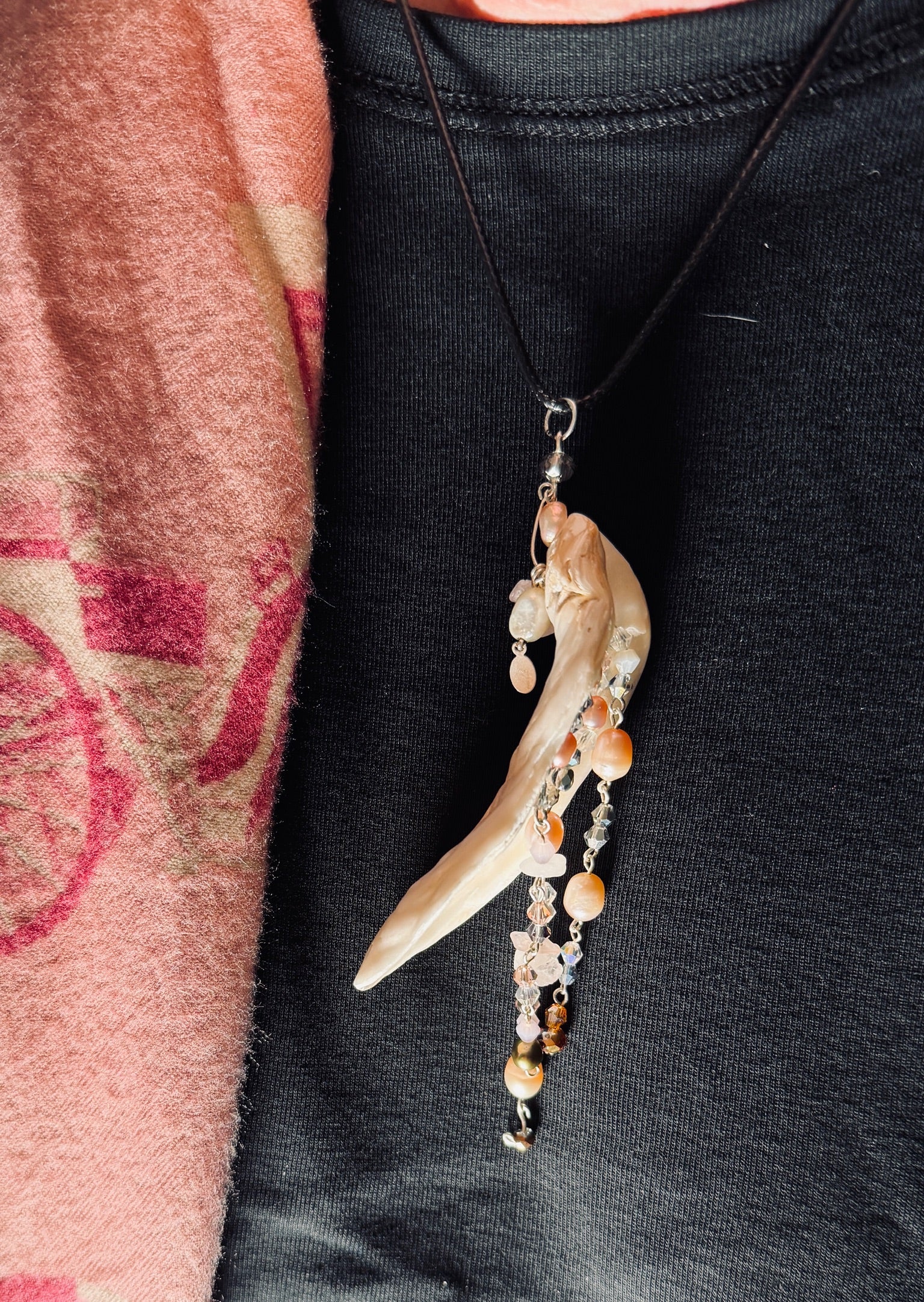 Whorlpool of Pearls and Glass Seashell Pendant