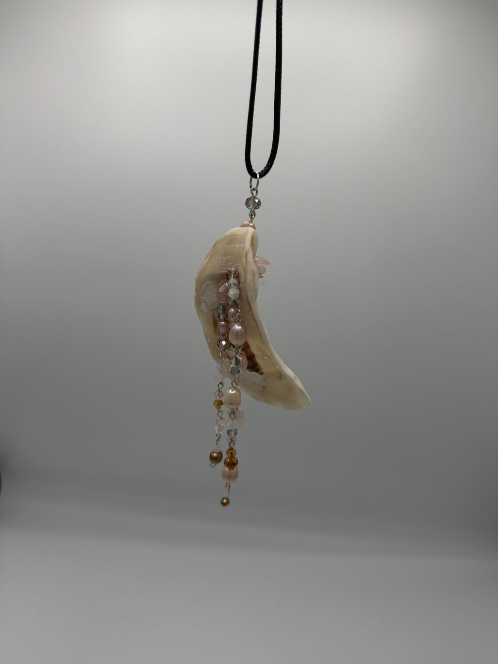 Whorlpool of Pearls and Glass Seashell Pendant