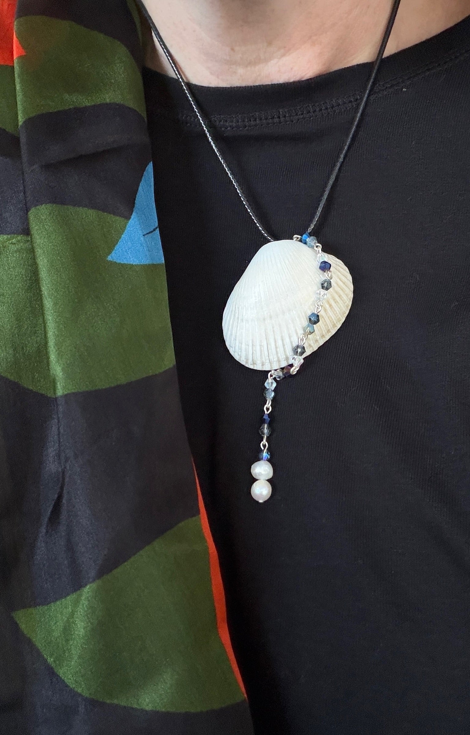 Of Pearls and Blue Glass Seashell Pendant